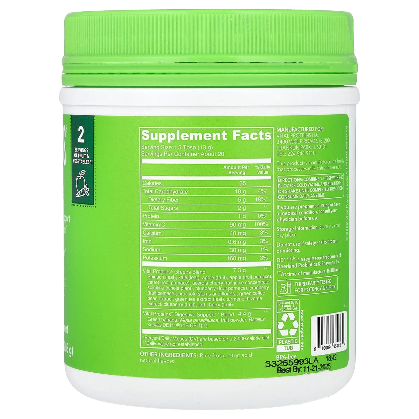 Vital Proteins, Daily Greens, Green Apple, 9.3 oz (265 g) - Image 2