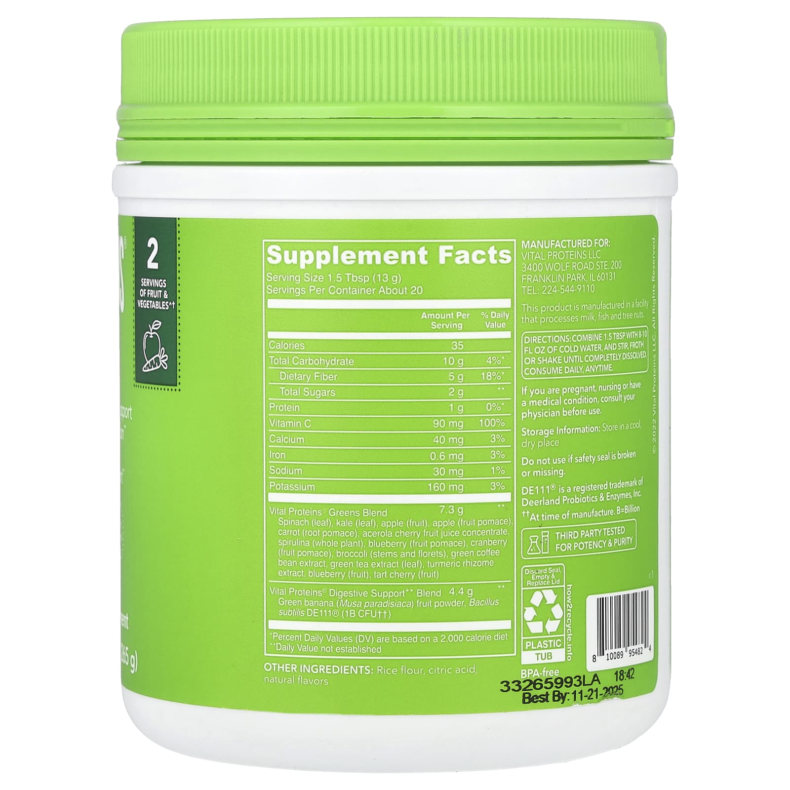 Vital Proteins, Daily Greens, Green Apple, 9.3 oz (265 g) - Image 2