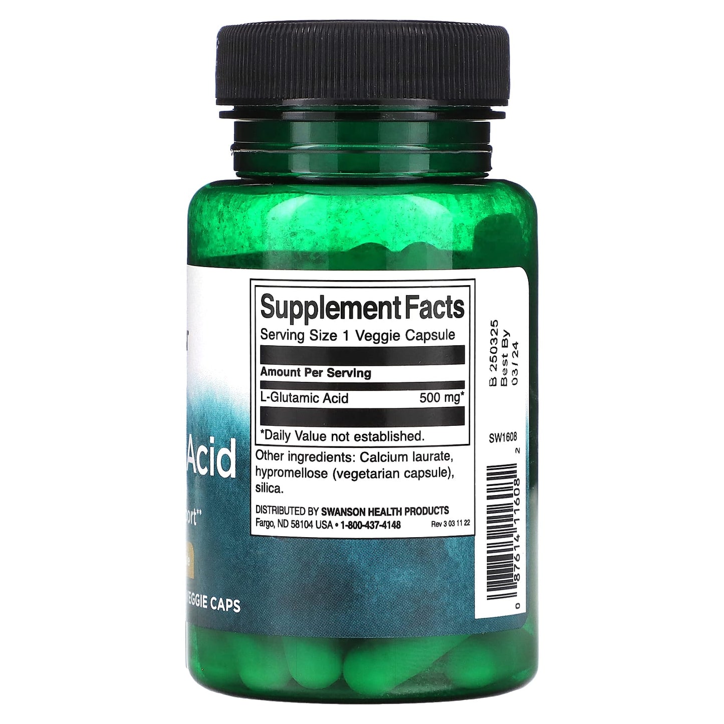Swanson, Glutamic Acid, 500 mg, 60 Veggie Caps - Image 2