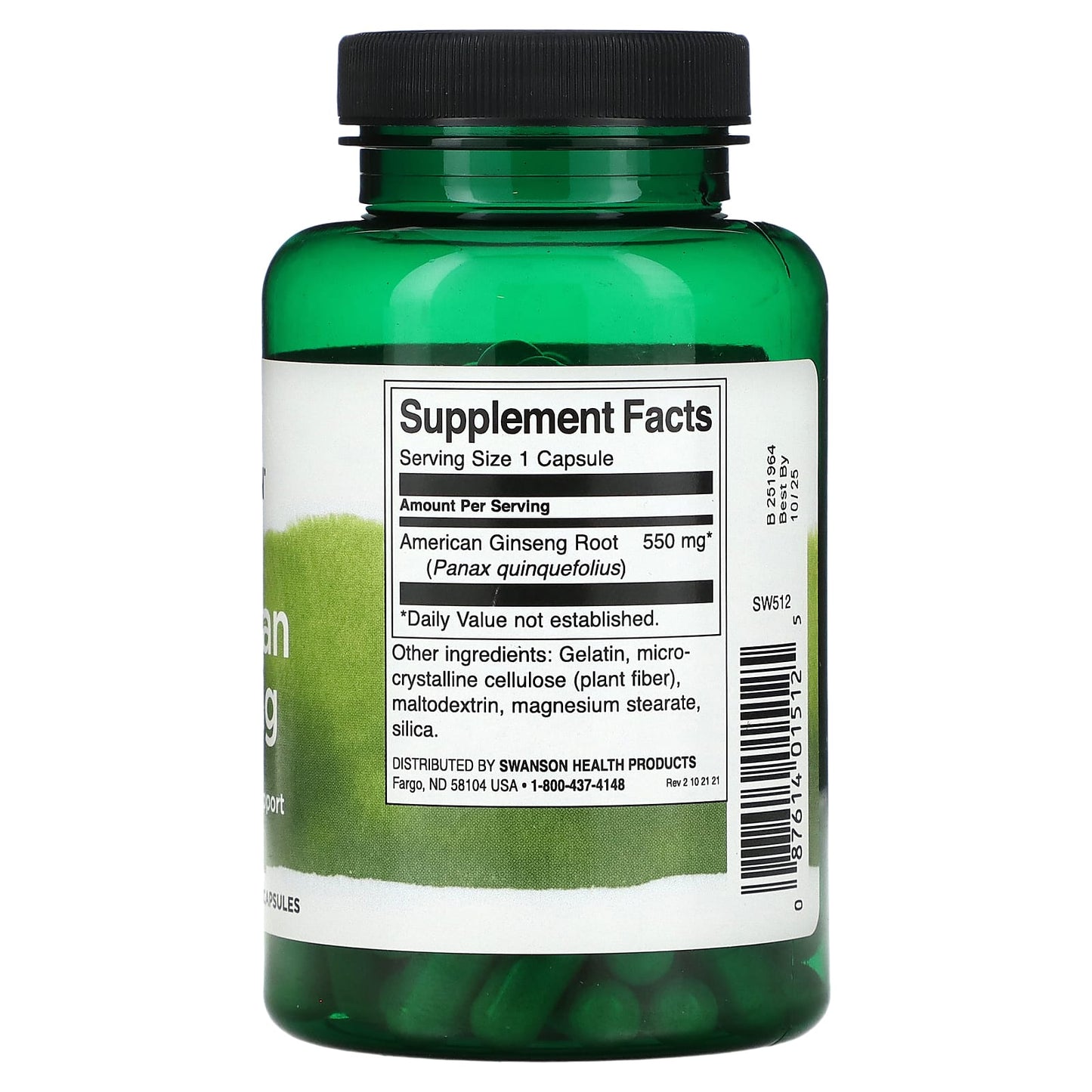 Swanson, American Ginseng , 550 mg , 100 Capsules - Image 2