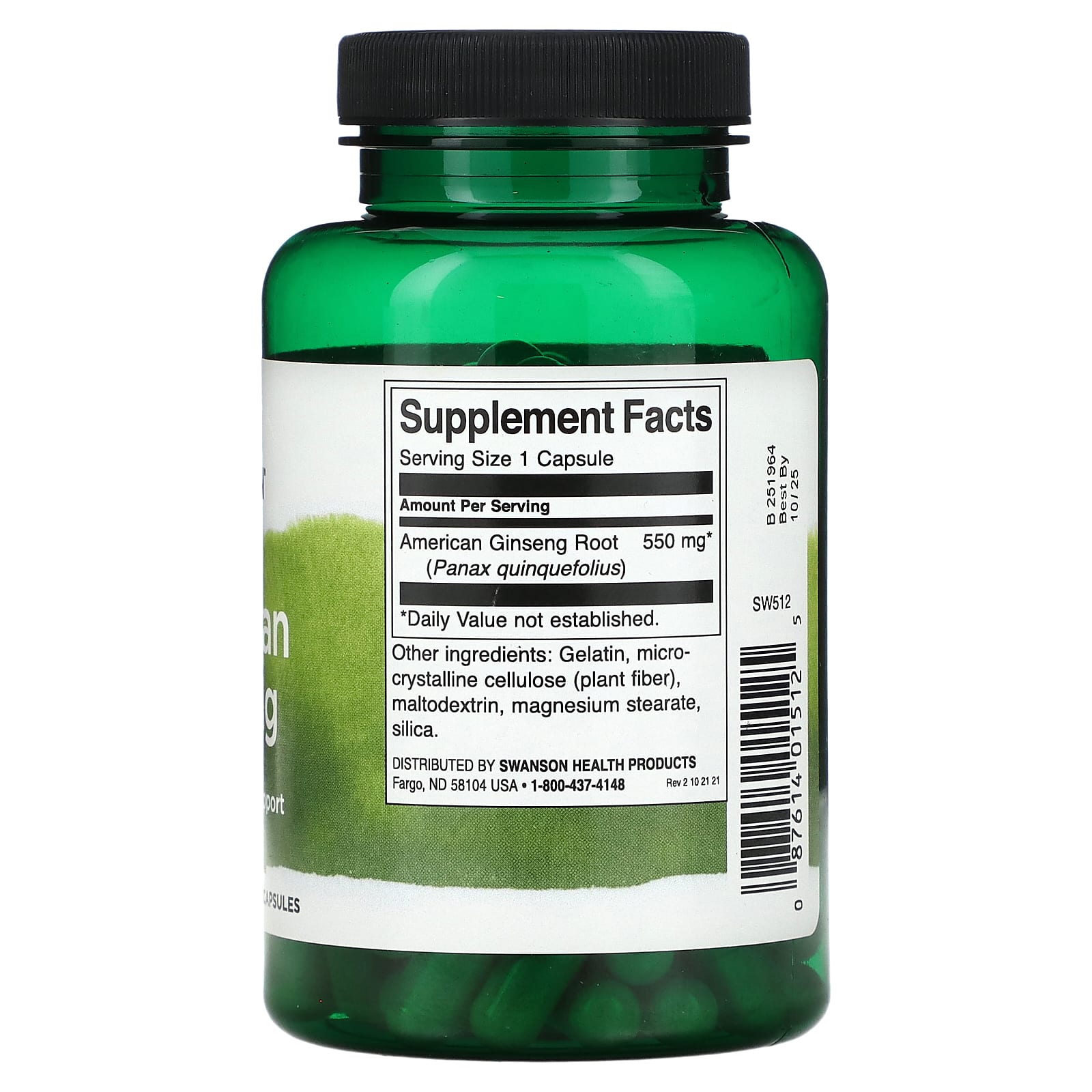 Swanson, American Ginseng , 550 mg , 100 Capsules - Image 2