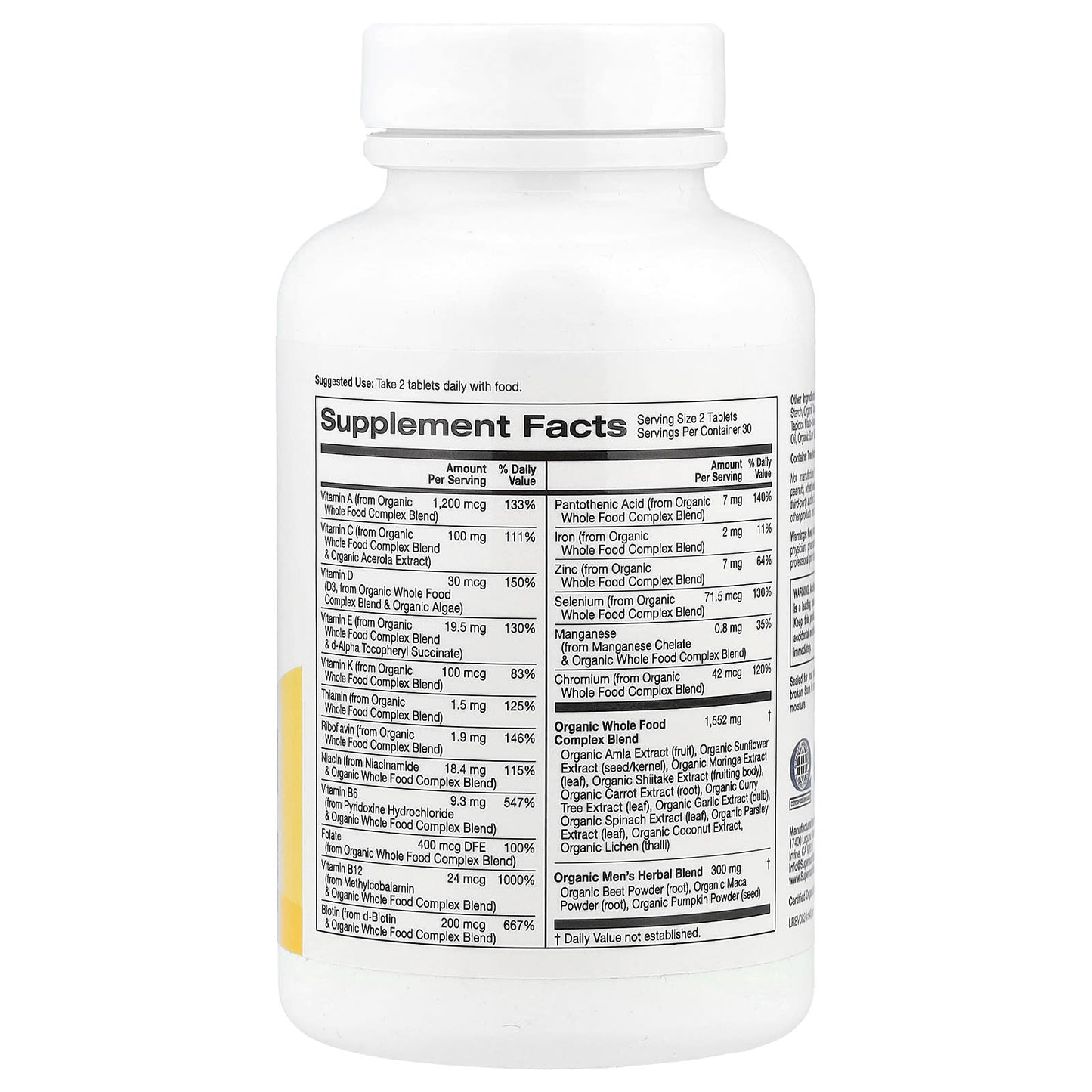 Organic Men's Multivitamin - 40+ with Amla, Moringa & Shiitake - 60 Tablets - Image 2