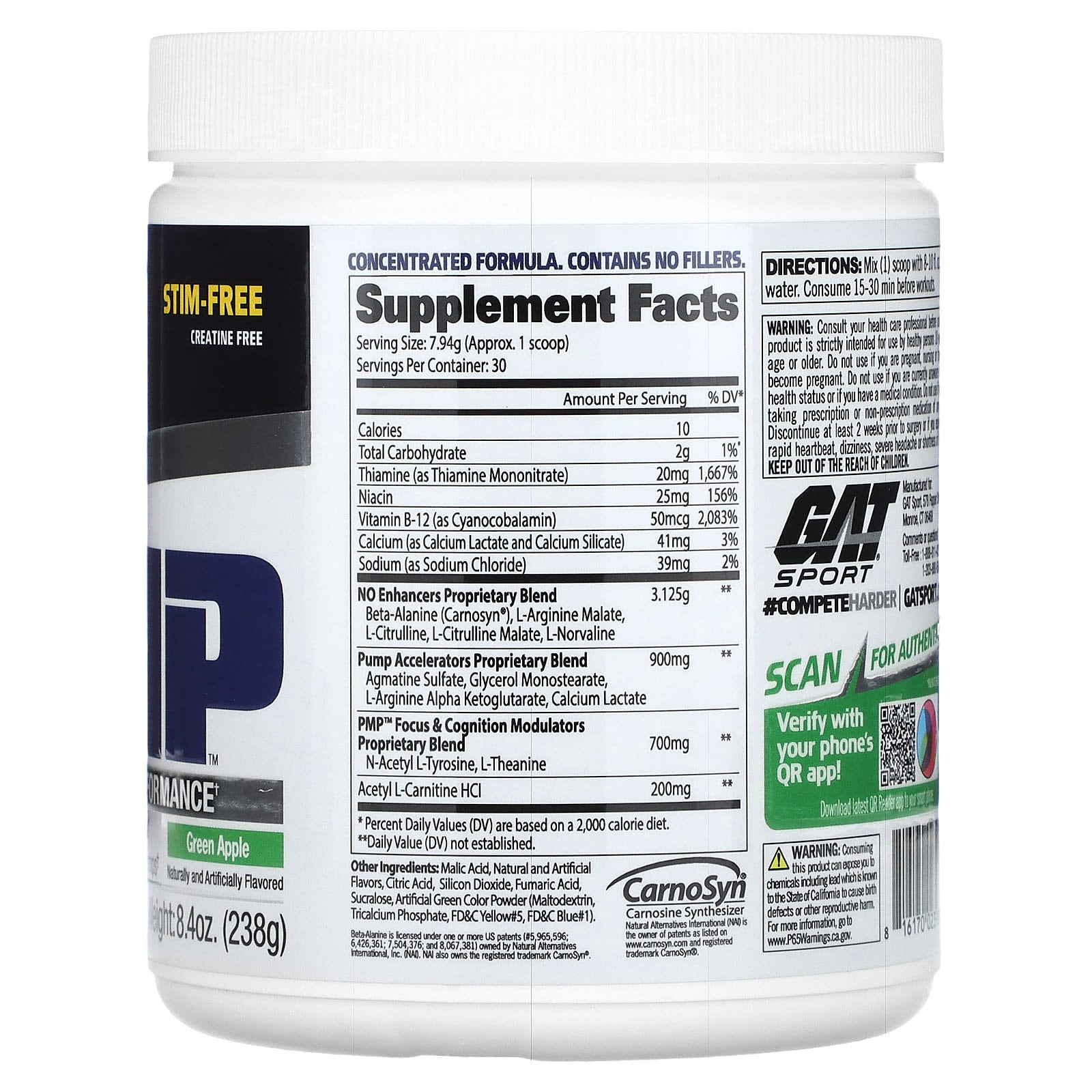 Peak Muscle Performance Pre-Workout by GAT - Stimulant-Free & Creatine Free - Image 2