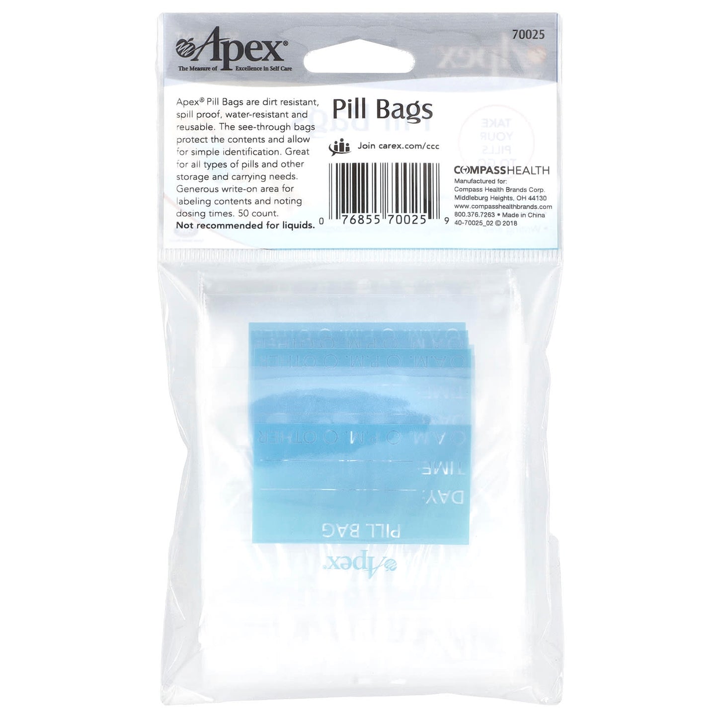 Apex Pill Storage Bags, Waterproof & Reusable, 50 Count - Image 2