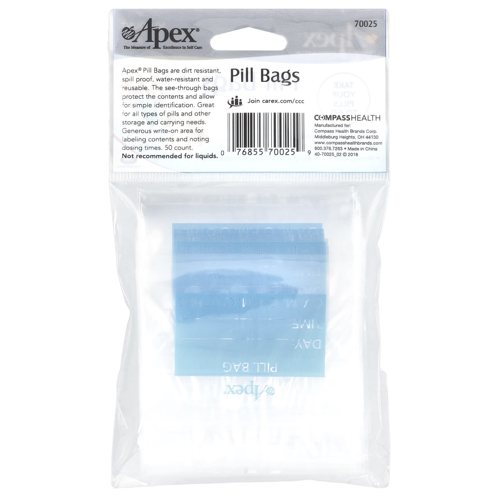 Apex Pill Storage Bags, Waterproof & Reusable, 50 Count - Image 2