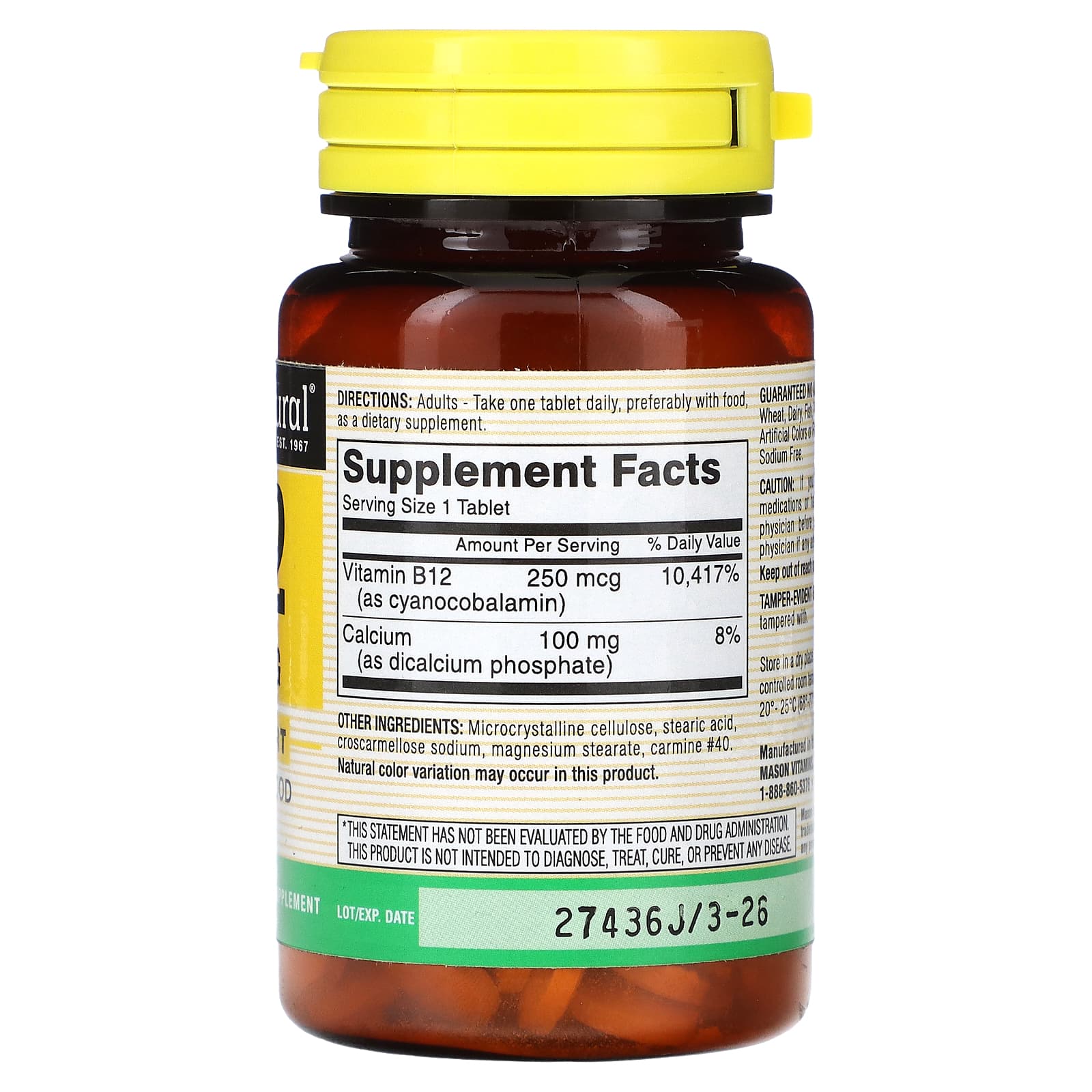 Mason Natural, B-12, 250 mcg, 100 Tablets - Image 2