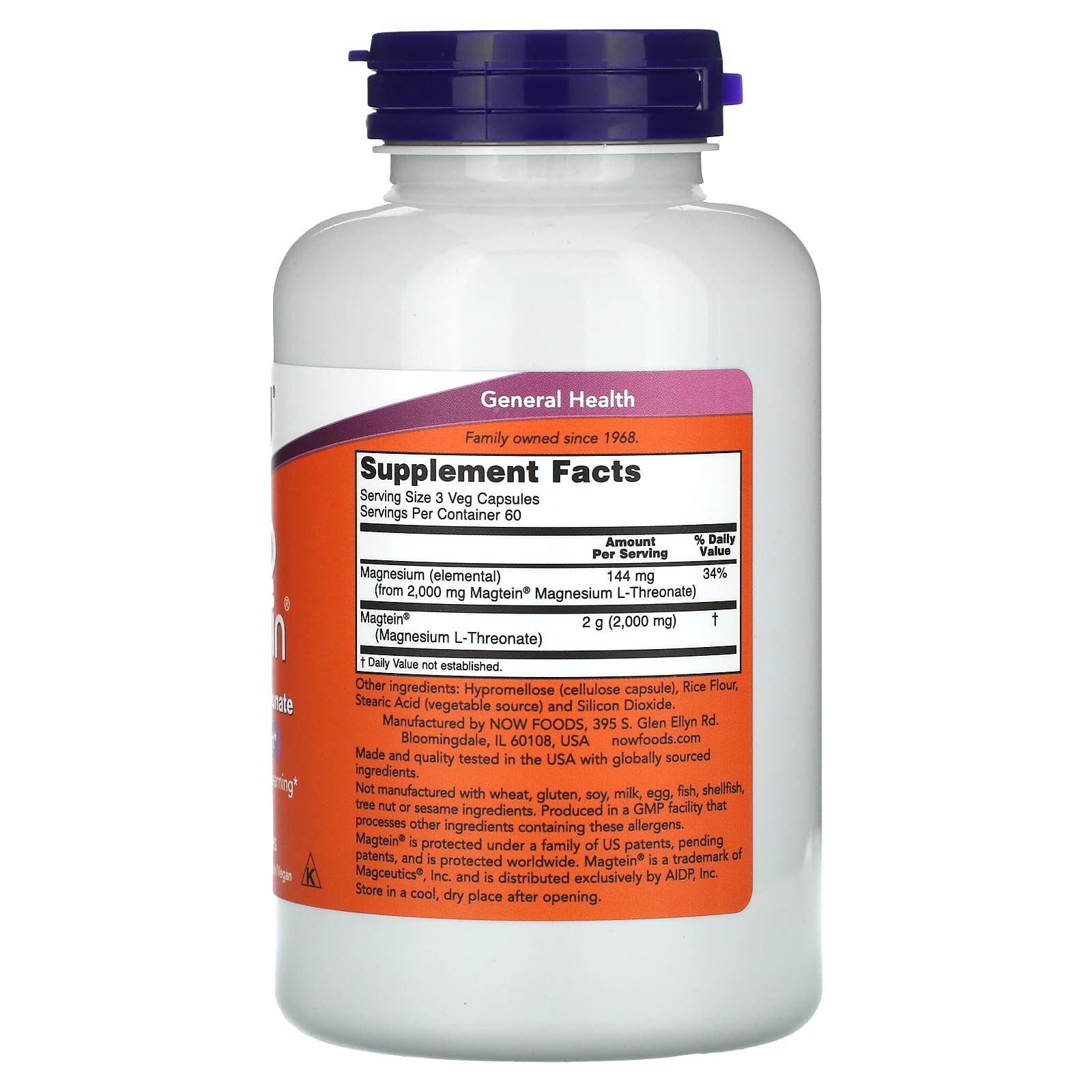 NOW Foods, Magtein®, Magnesium L-Threonate, 180 Veg Capsules - Image 2