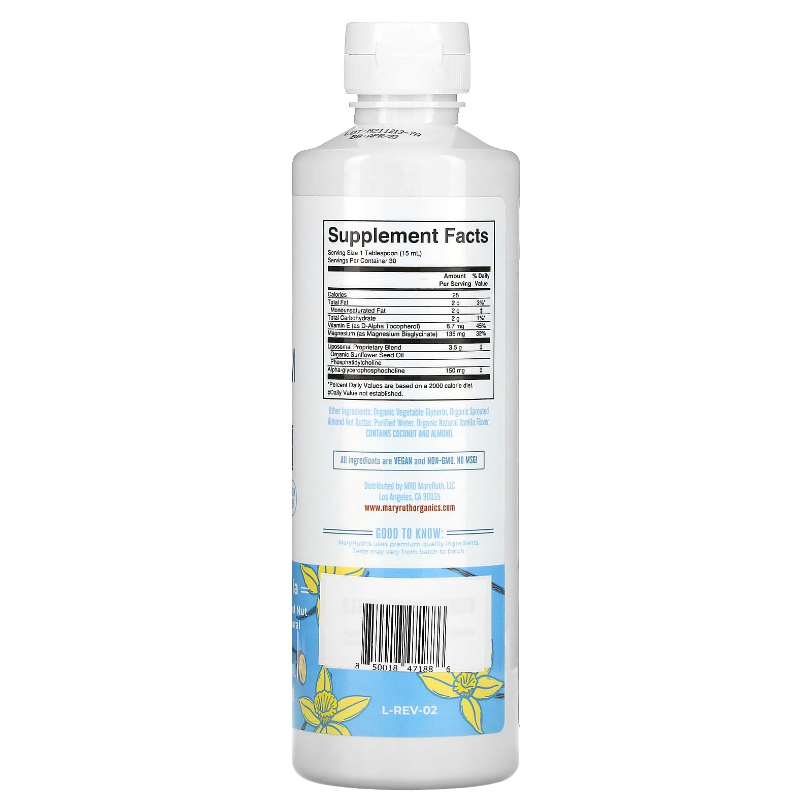 MaryRuth's, Magnesium Calm Liposomal, Almond Vanilla, 15.22 fl oz (450 ml) - Image 2