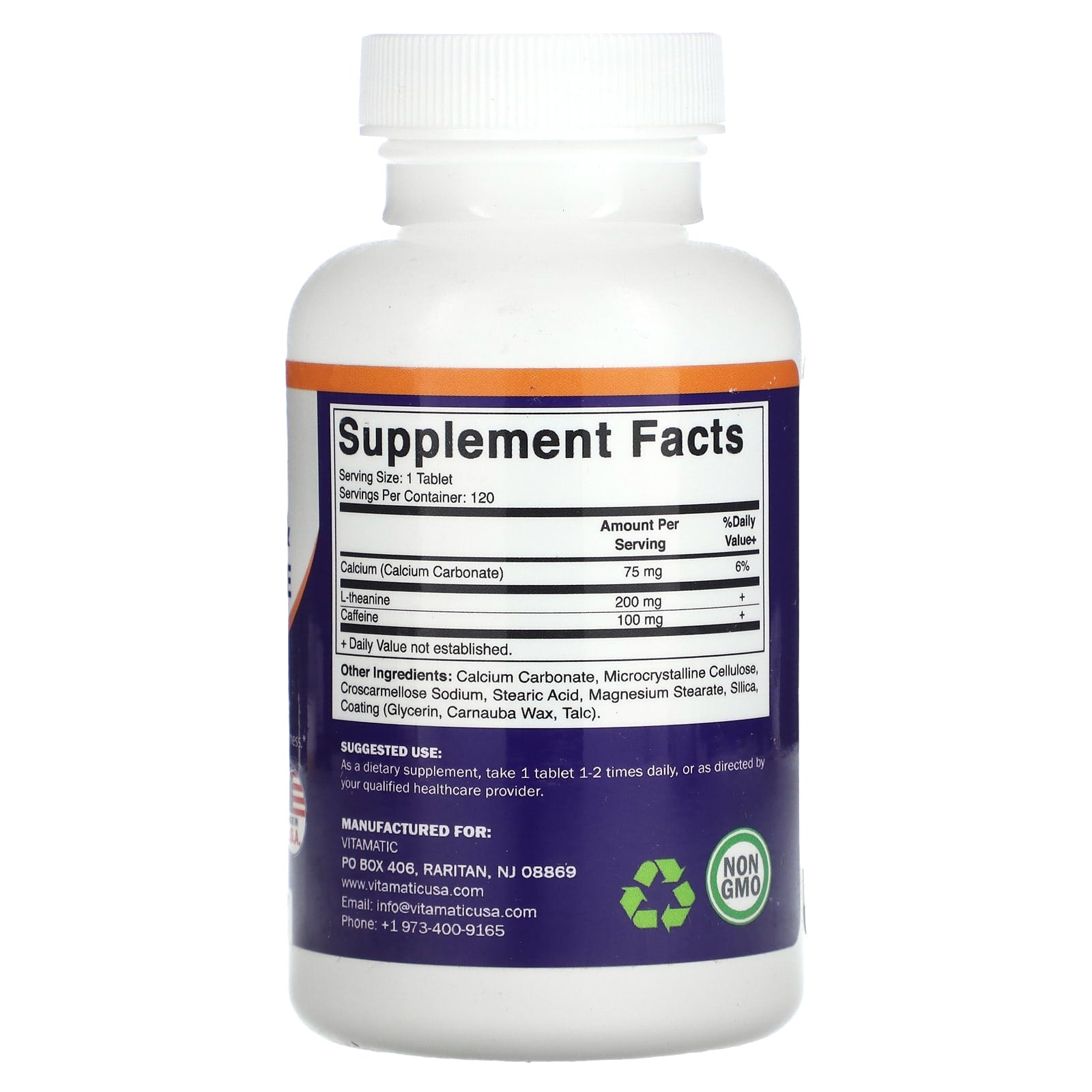 Vitamatic, Caffeine & L-Theanine, 120 Tablets - Image 2