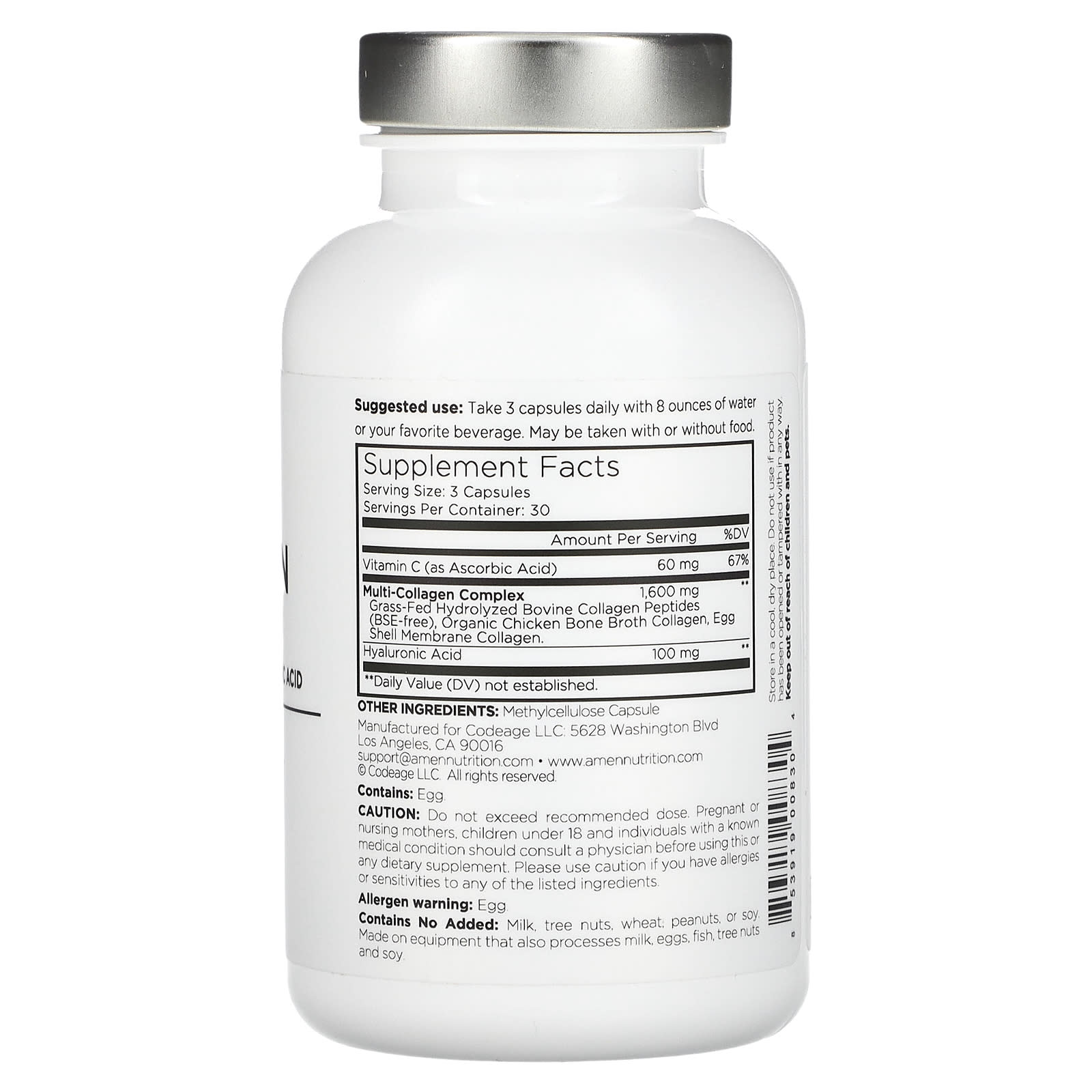 CodeAge Collagen Supplement, 5 Types, 90 Capsules, Non GMO - Image 2