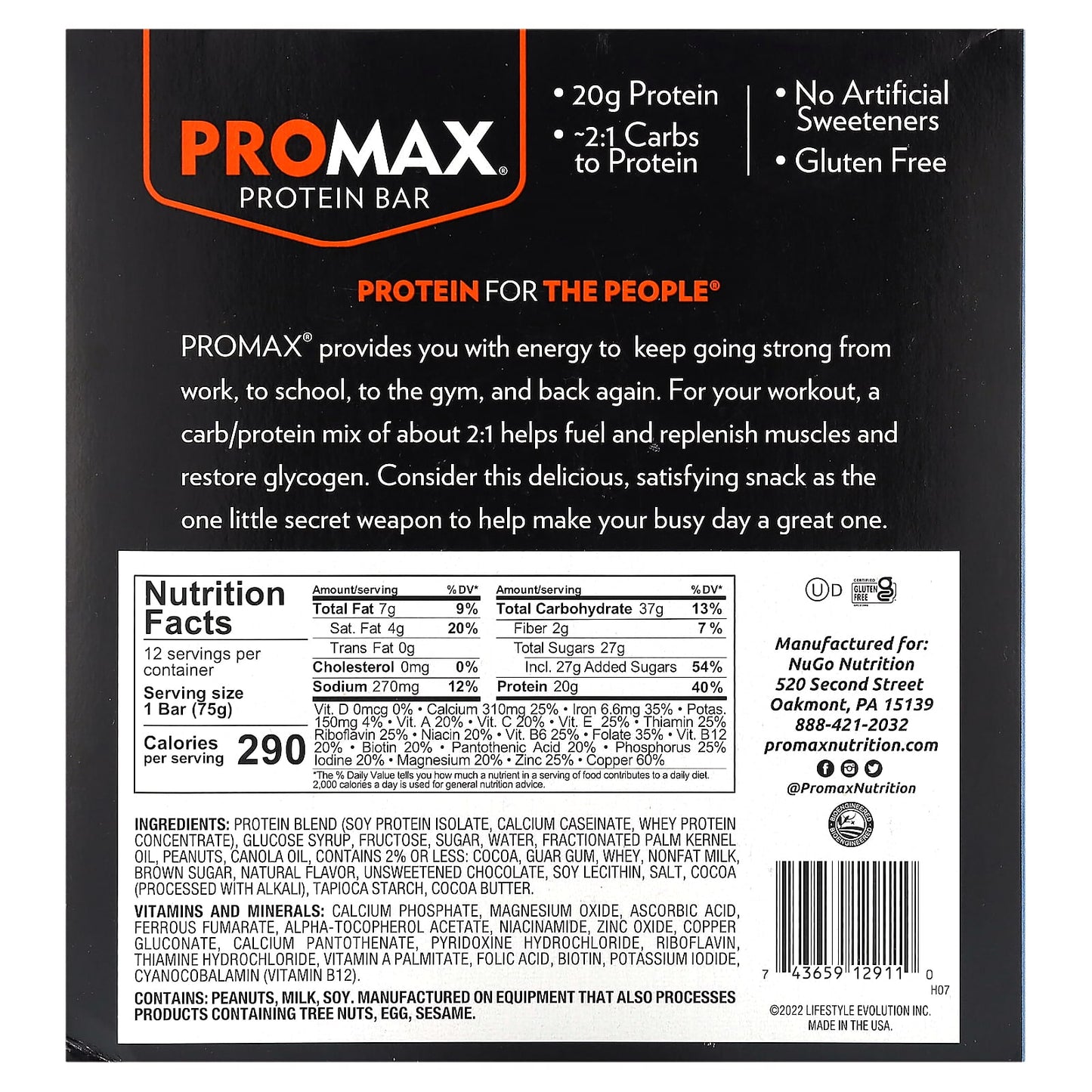 NuGo Nutrition, ProMax Protein Bar, Chocolate Chip Cookie Dough, 12 Bars, 2.64 oz (75 g) Each - Image 2