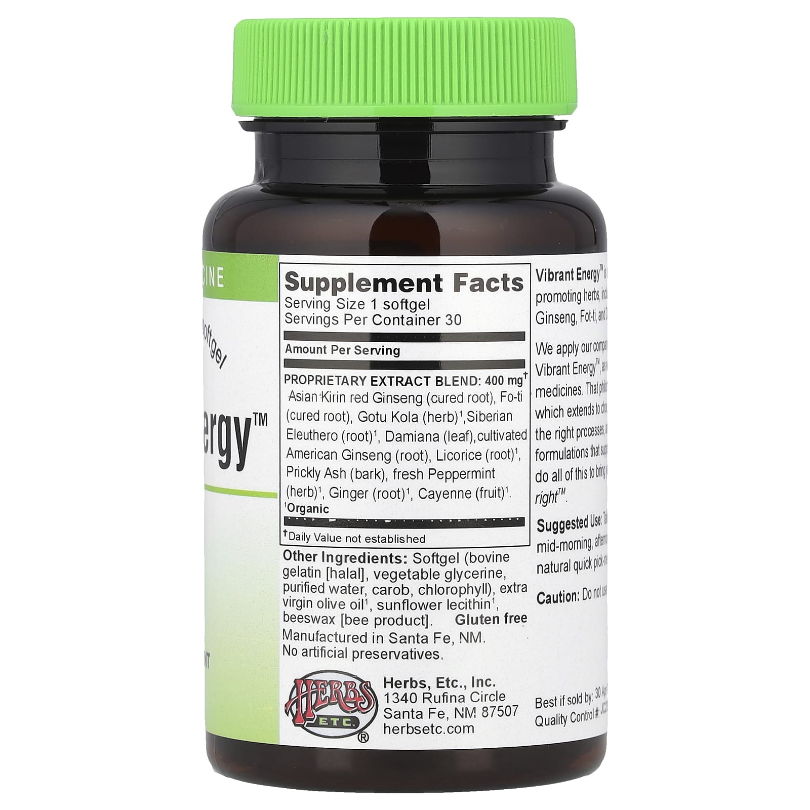 Herbs Etc. Vibrant Energy: All-Day Energy in 30 Softgels - Image 2