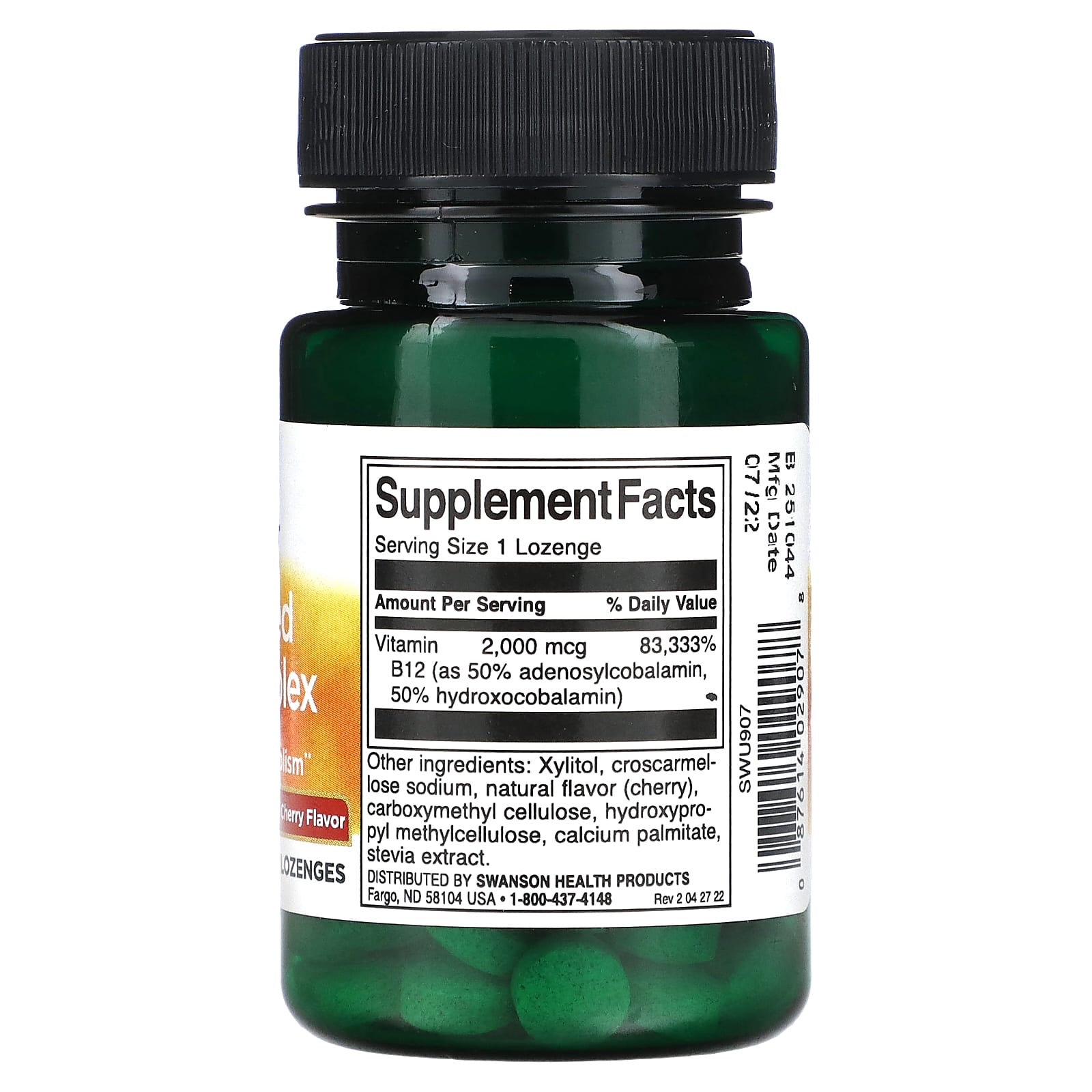 Swanson, Activated B12 Complex, Natural Cherry, 60 Lozenges (2,000 mcg per Lozenge) - Image 2