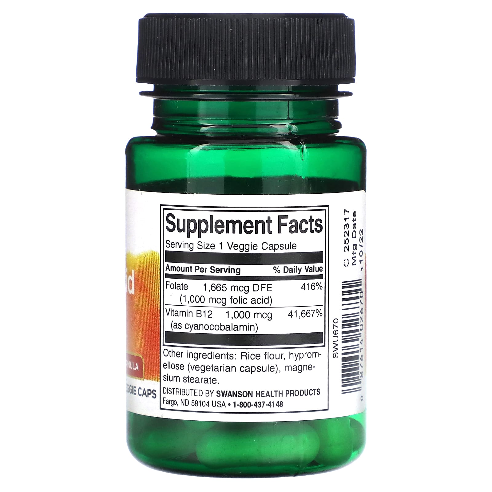 Swanson, Folic Acid & B12, 30 Veggie Caps - Image 2