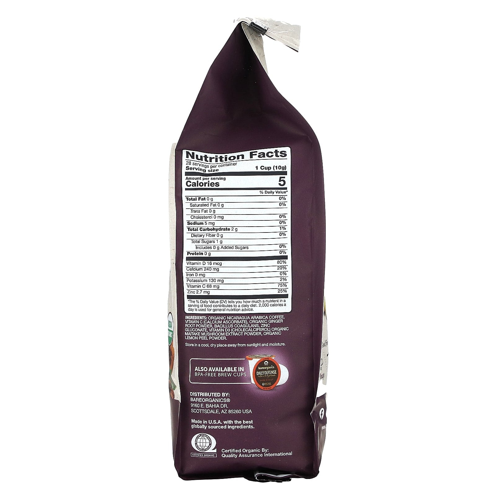 Daily Defense Coffee with Superfoods by BareOrganics, Dark Roast, 10 oz - Image 2