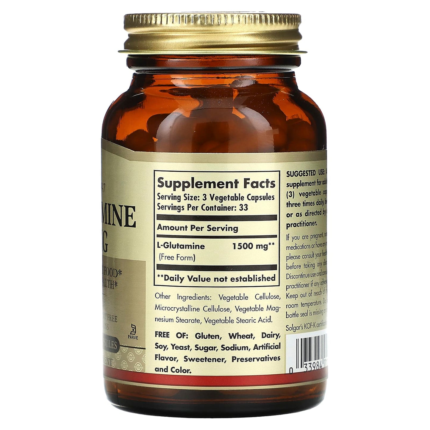 Solgar, L-Glutamine, 500 mg, 100 Vegetable Capsules - Image 2