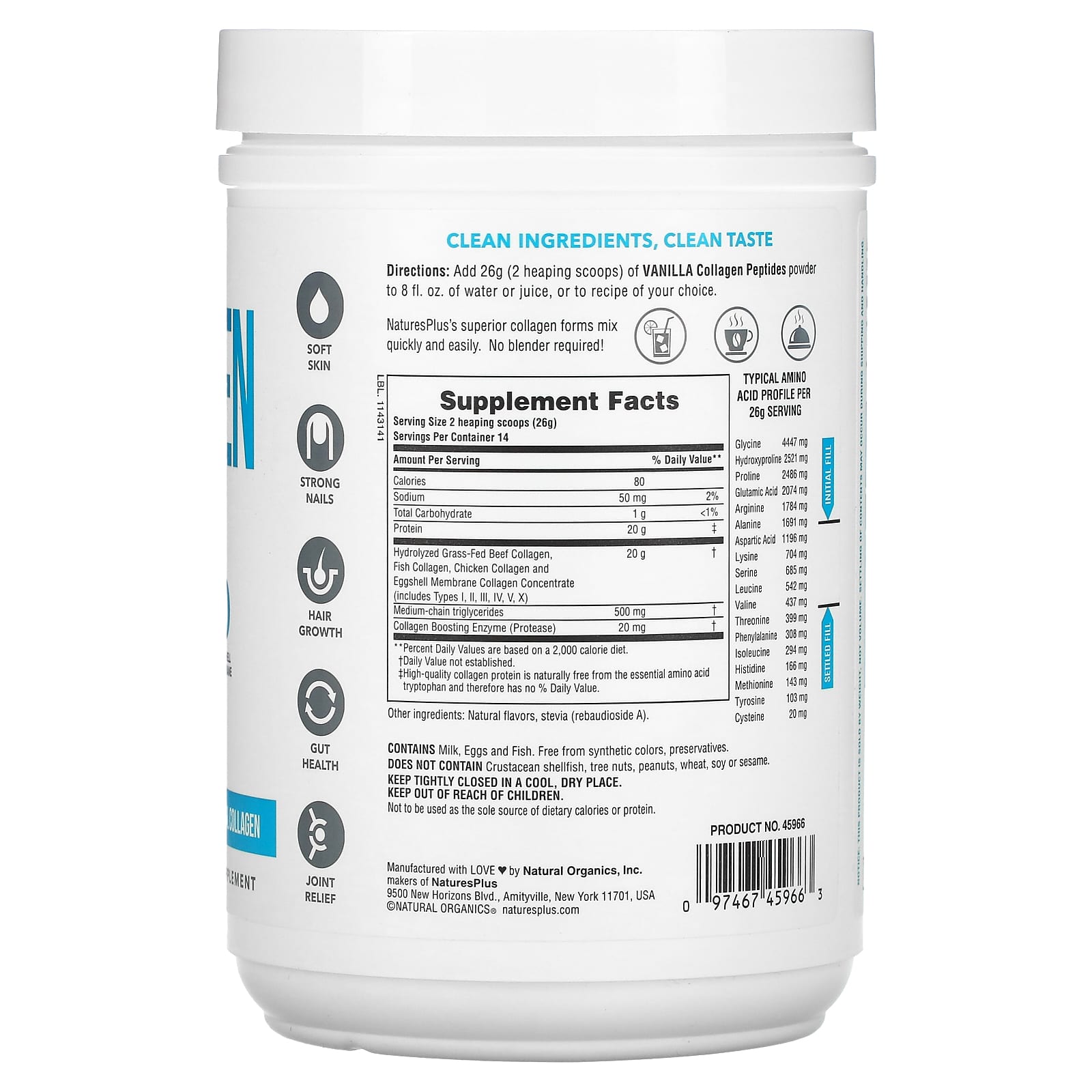 NaturesPlus, Collagen Peptides, Vanilla , 0.8 lb (364 g) - Image 2
