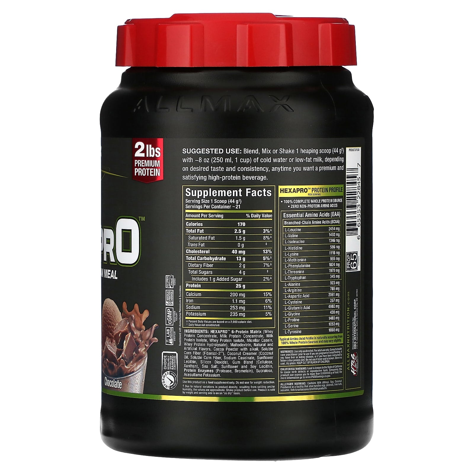 ALLMAX Hexapro High-Protein Lean Meal, Chocolate, 2 lbs - Image 2