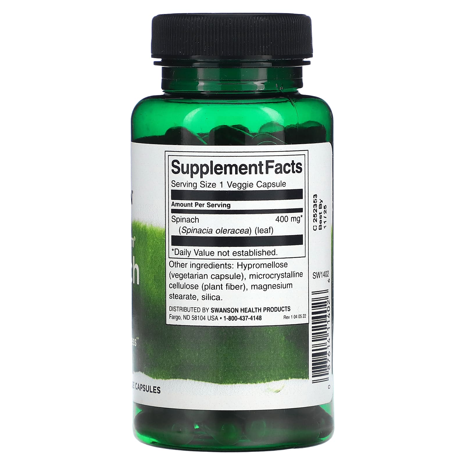 Swanson, Full Spectrum Spinach Leaf, 400 mg, 90 Veggie Capsules - Image 2