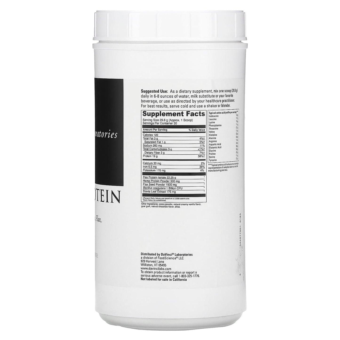 DaVinci Laboratories Creamy Chocolate Vegan Protein Powder - 31.54 oz - Image 2