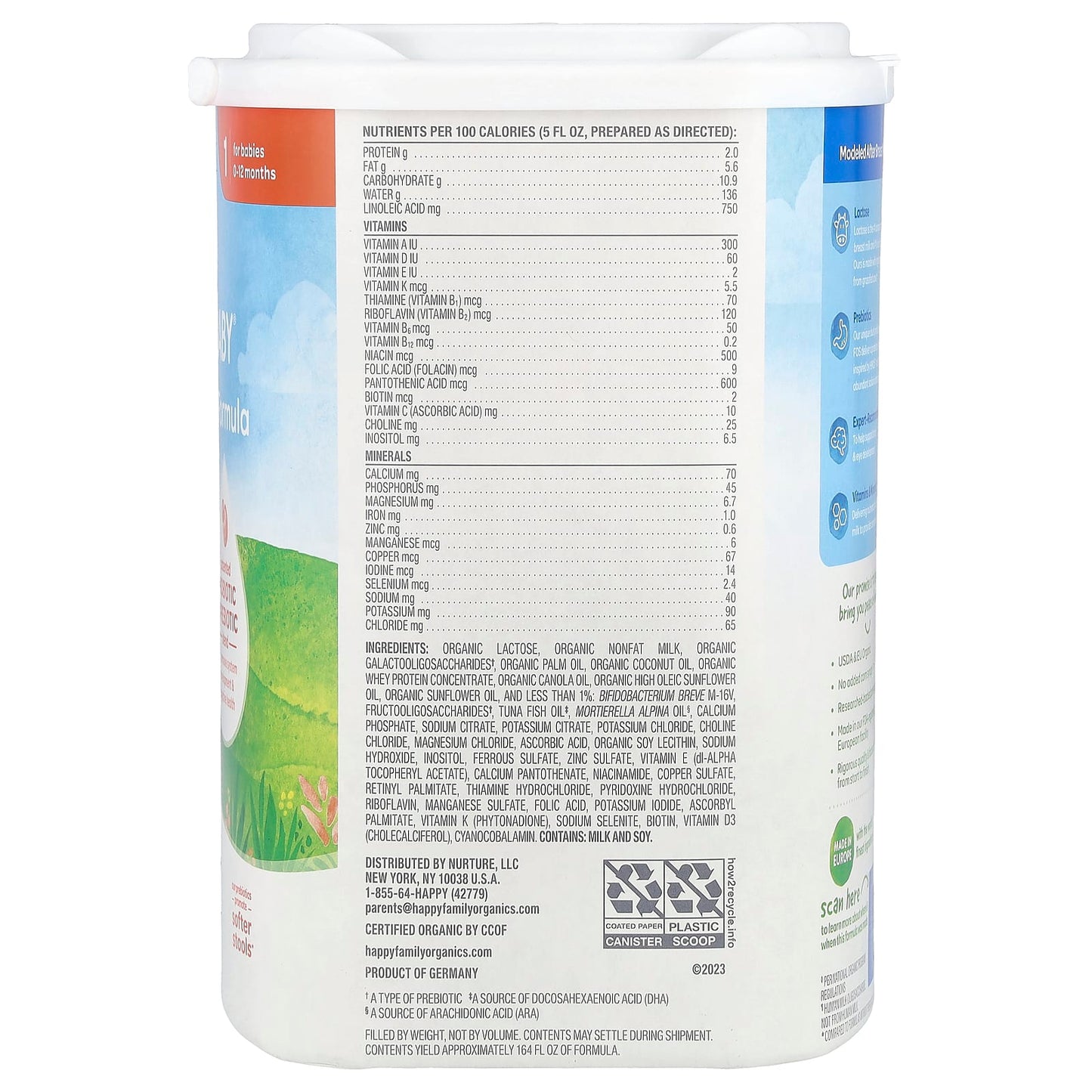 Happy Family Organic Infant Formula, 0-12 Months, 22.9 oz - Image 2