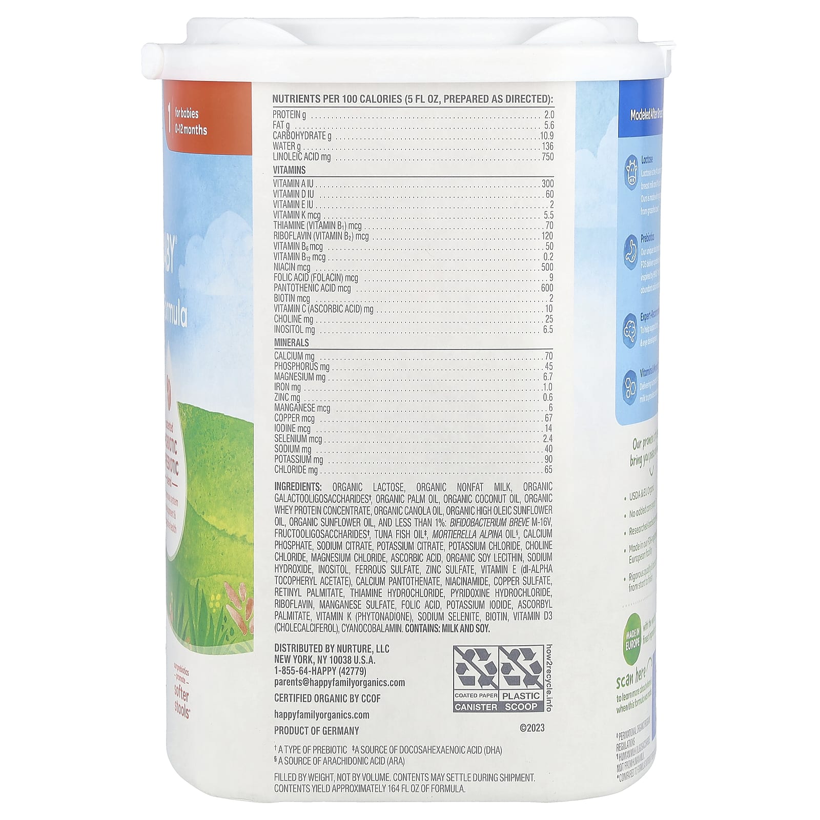 Happy Family Organic Infant Formula, 0-12 Months, 22.9 oz - Image 2