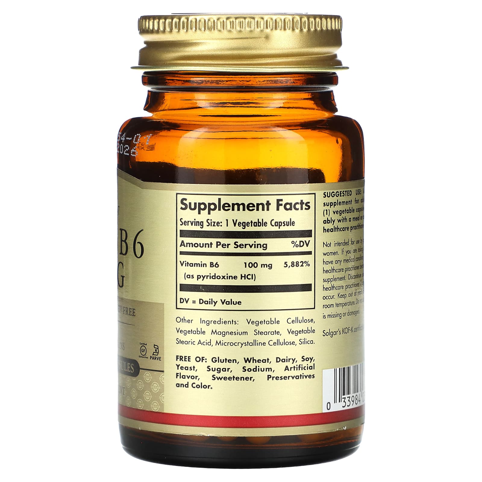 Solgar, Vitamin B6, 100 mg, 100 Vegetable Capsules - Image 2