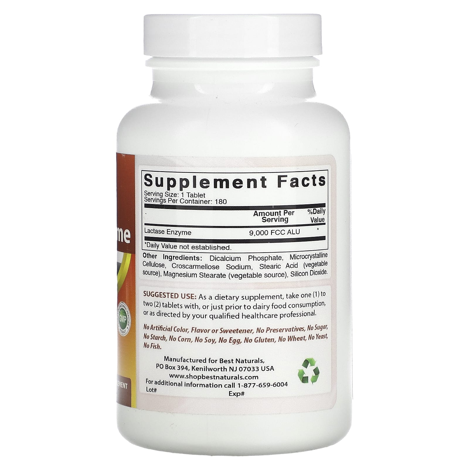 Natural Lactase Enzyme Supplement for Digestive Health - 9,000 FCC ALU per 180 Tablets - Image 2