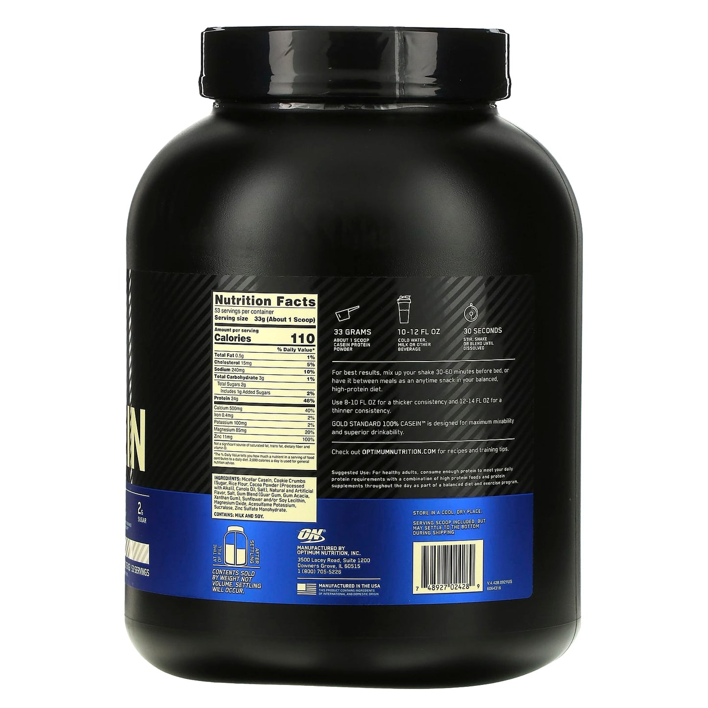Optimum Nutrition, Gold Standard® 100% Casein, Cookies & Cream, 3.86 lb (1.75 kg) - Image 2