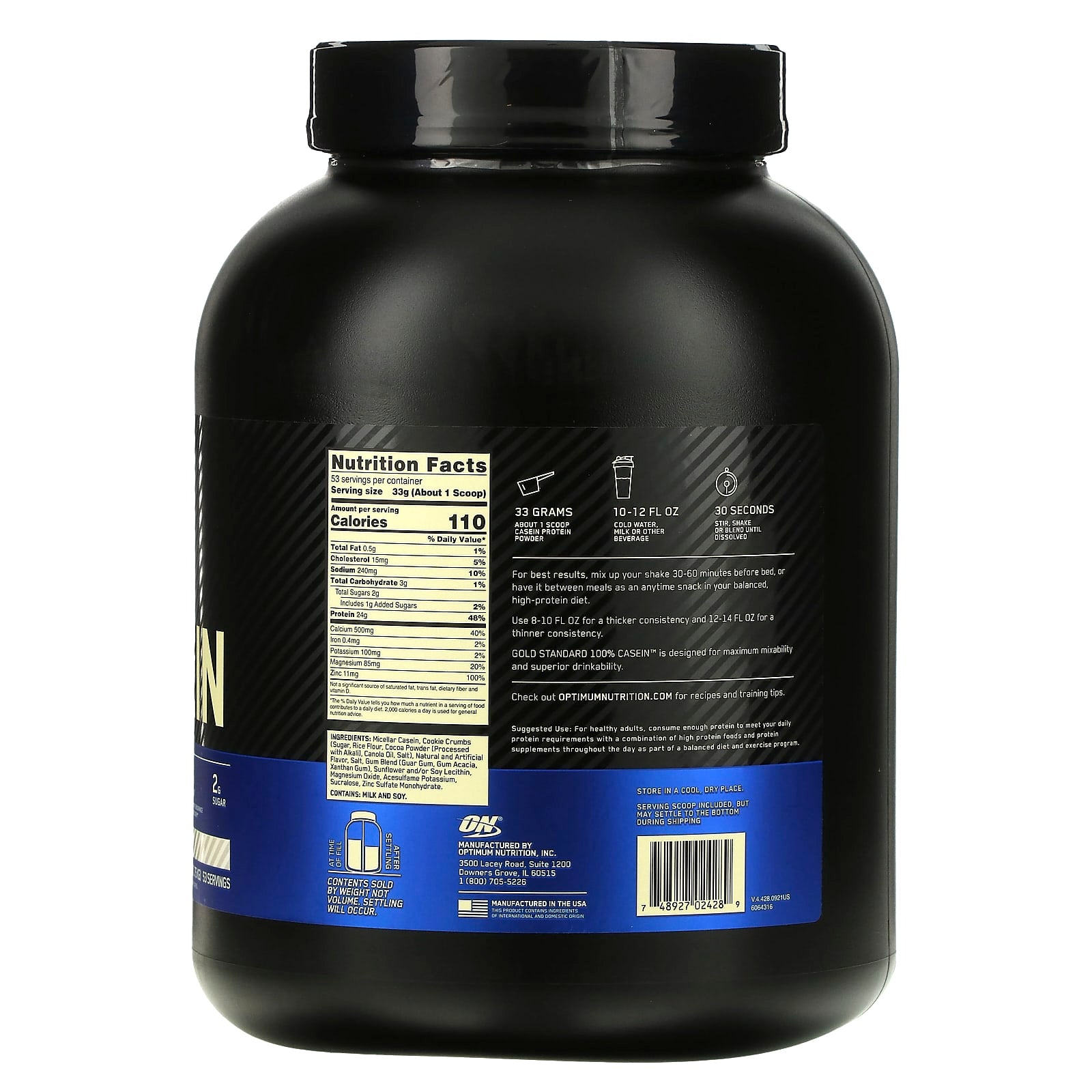 Optimum Nutrition, Gold Standard® 100% Casein, Cookies & Cream, 3.86 lb (1.75 kg) - Image 2