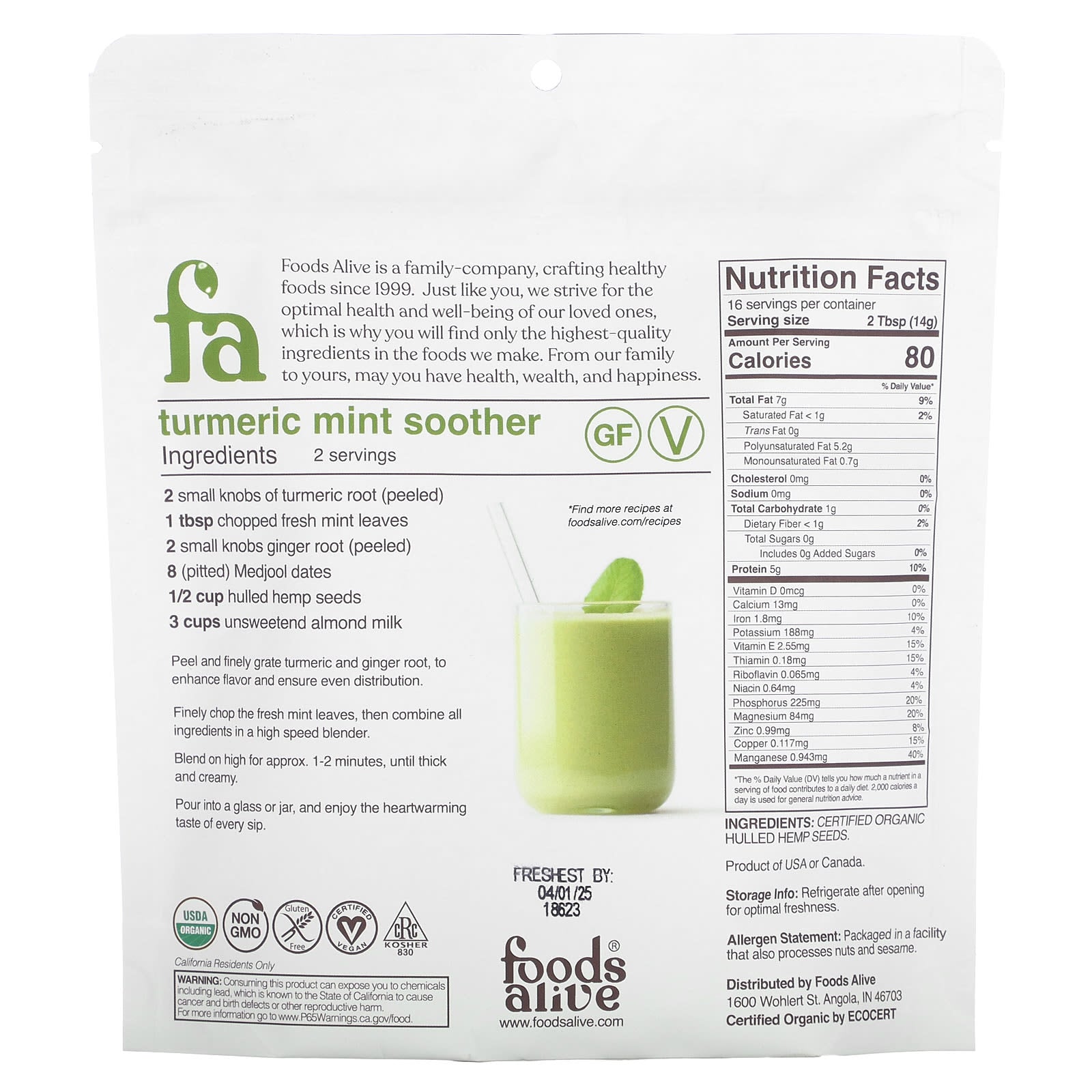 Organic Hulled Hemp Seeds by Foods Alive | Nutrient-Rich Snack - Image 2
