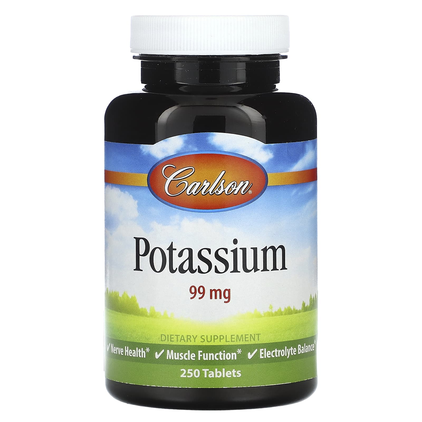 Carlson Potassium Supplements 99mg, 250 Tablets for Heart Health - Image 1