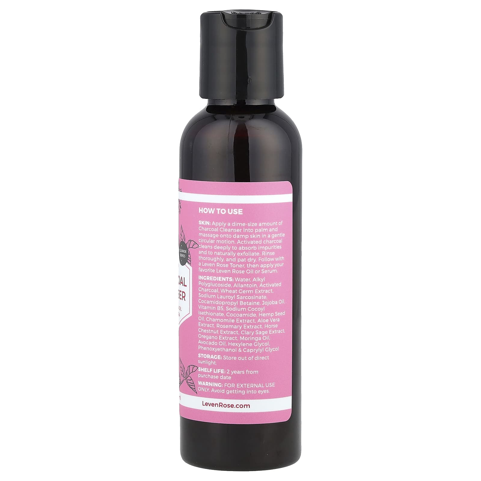 Leven Rose, Charcoal Cleanser with Jojoba Oil & Aloe Vera , 4 fl oz (118 ml) - Image 2