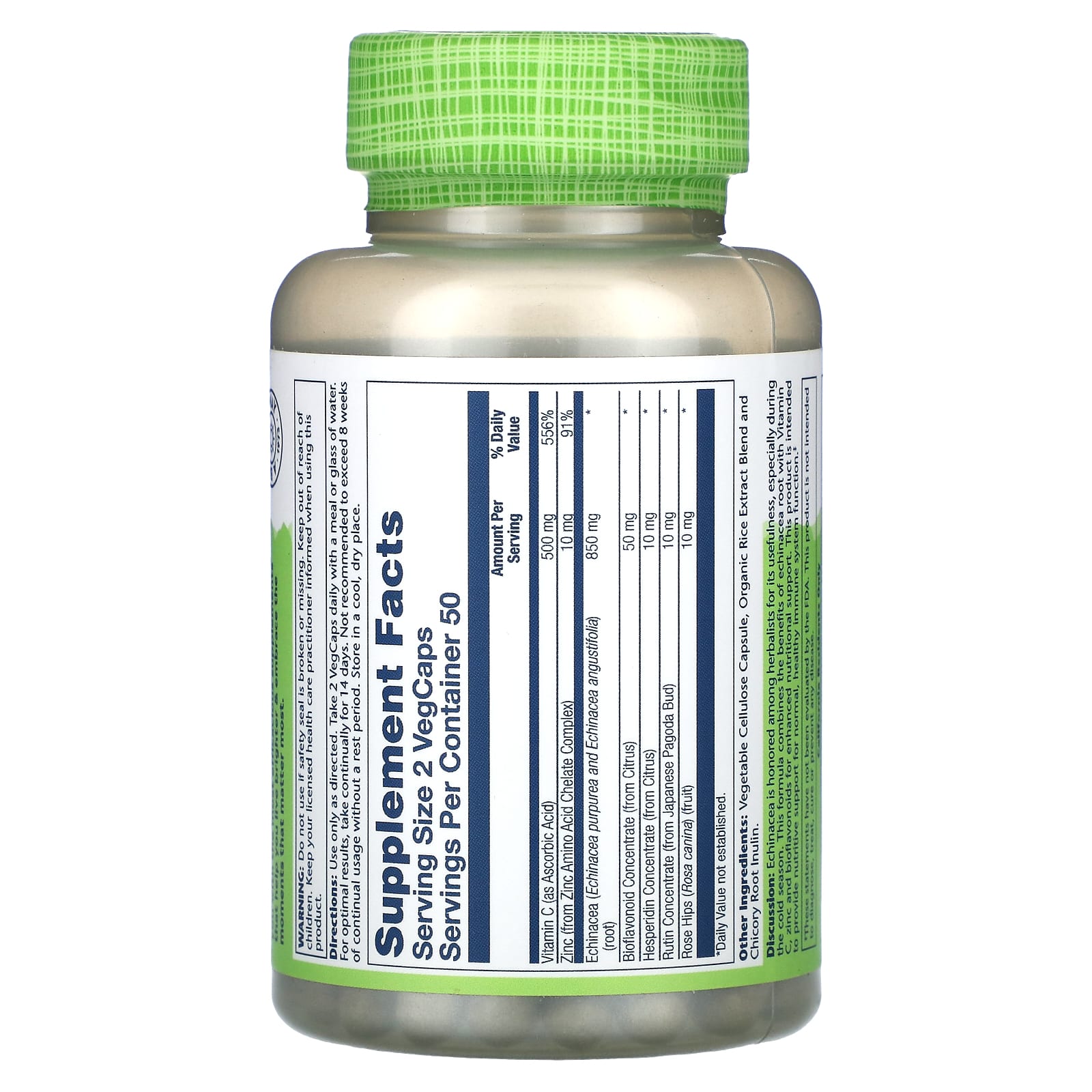 Solaray, True Herbs, Echinacea, Vitamin C & Zinc, 850 mg, 100 VegCaps (425 mg per Capsule)