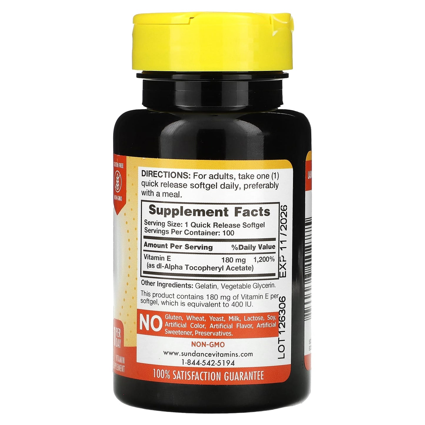 Sundance Vitamins, High Potency E, 180 mg (400 IU), 100 Quick Release Softgels - Image 2