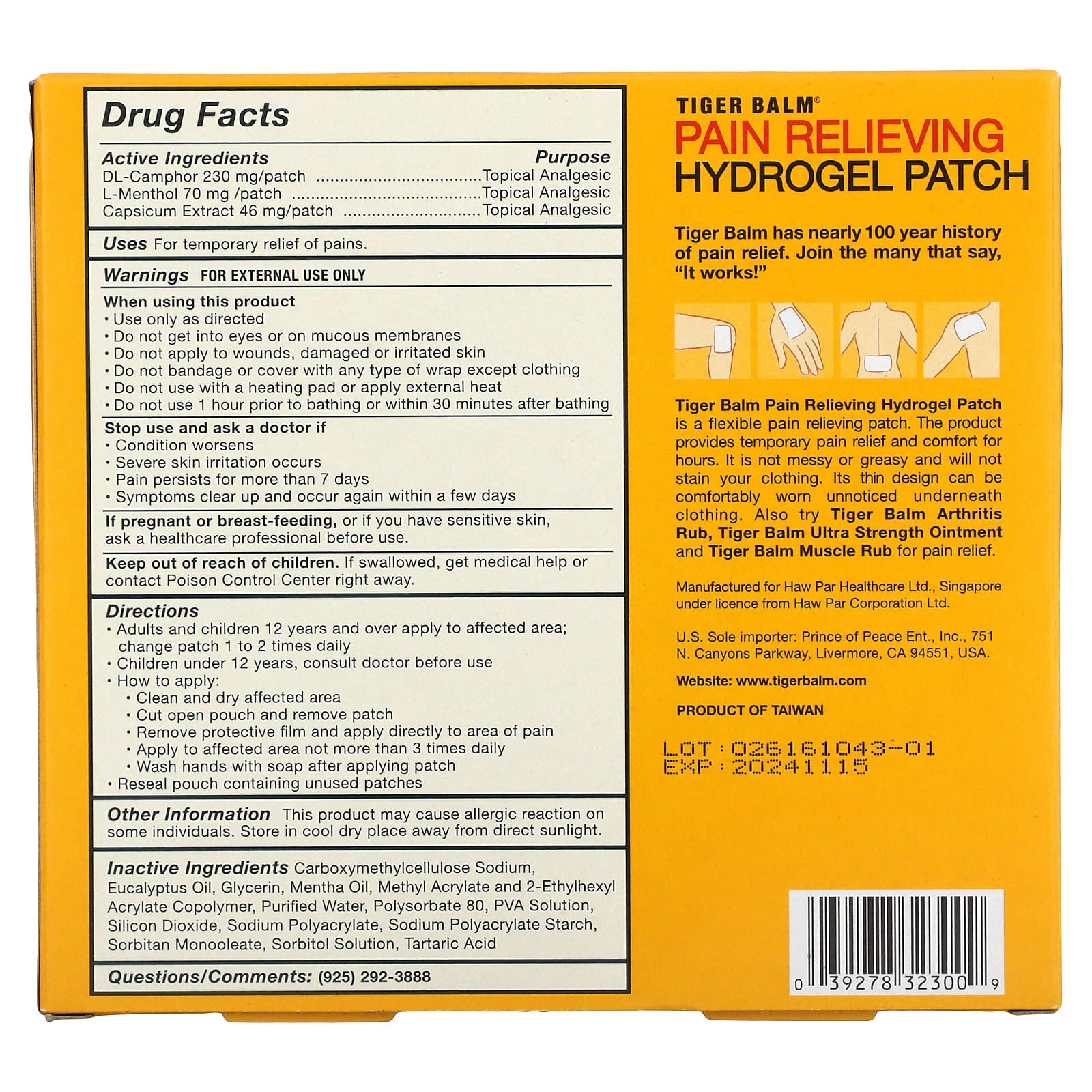 Tiger Balm, Pain Relieving Hydrogel Patch, Large, 4 Patches - Image 2