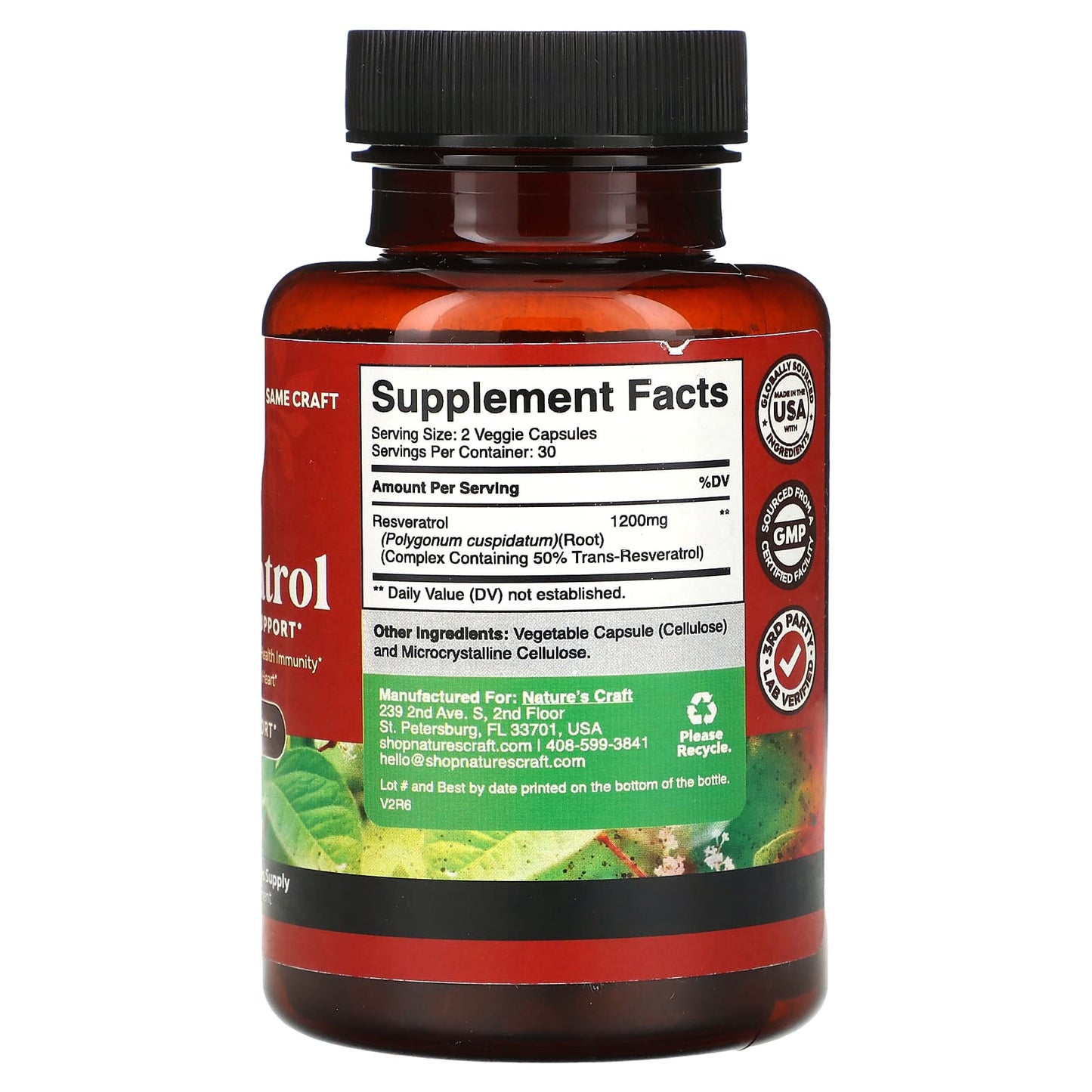 Nature's Craft, Resveratrol, Antioxidant Support, 60 Capsules (600 mg per Capsule) - Image 2