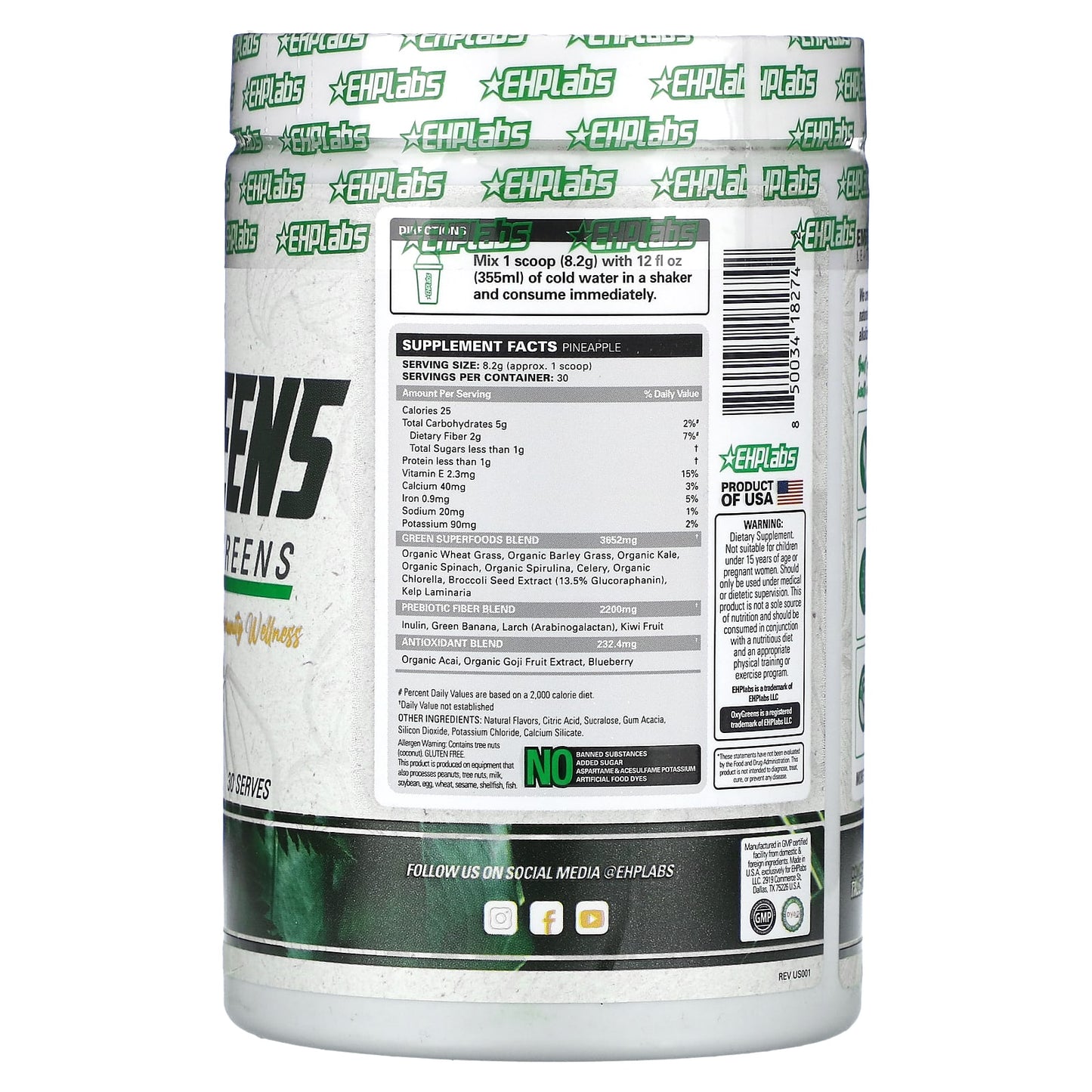 EHPlabs OxyGreens Daily Super Greens, Pineapple, 8.7 oz (246 g) - Image 2