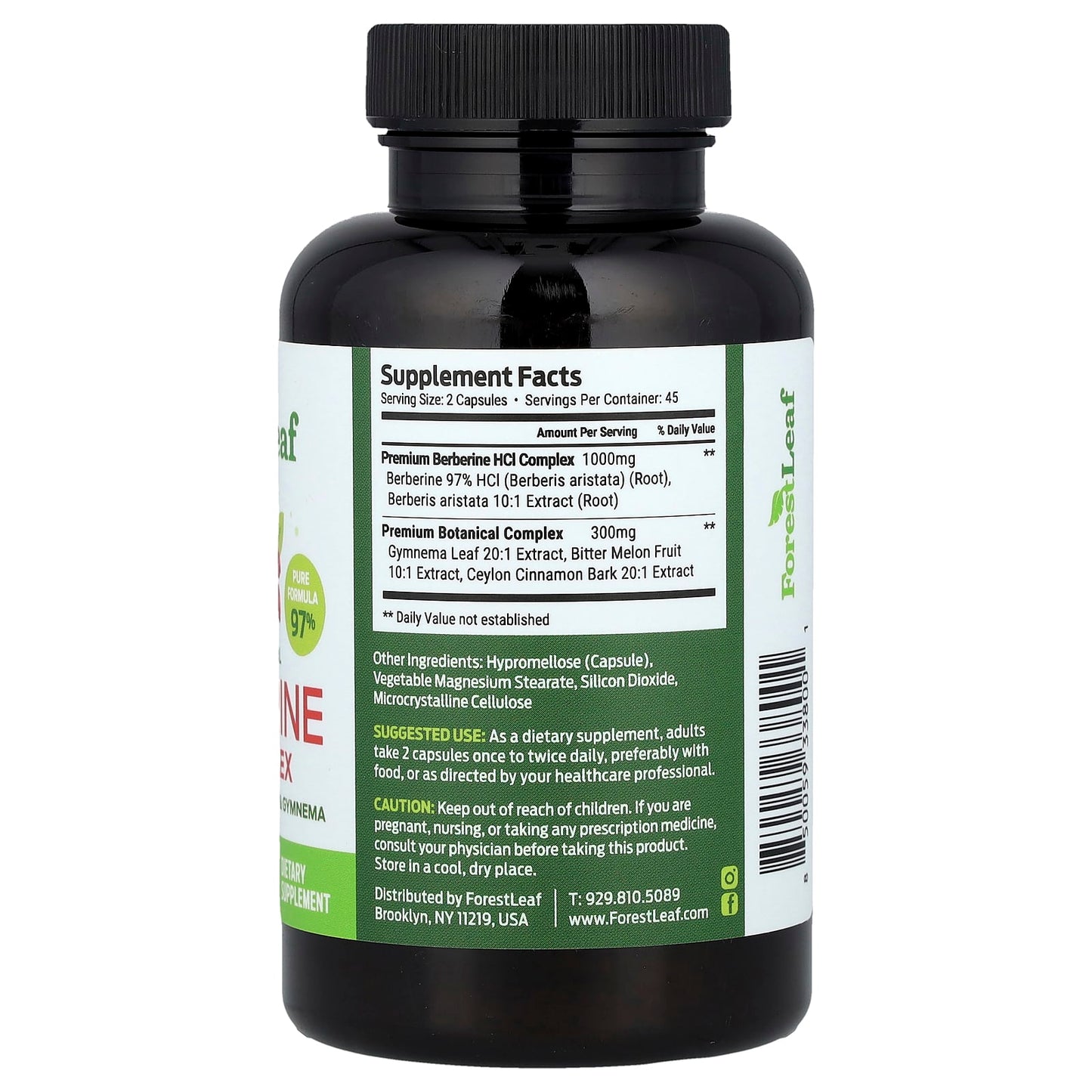 Berberine HCl Complex Supplement with Cinnamon and Bittermelon - 90 Capsules - Image 2