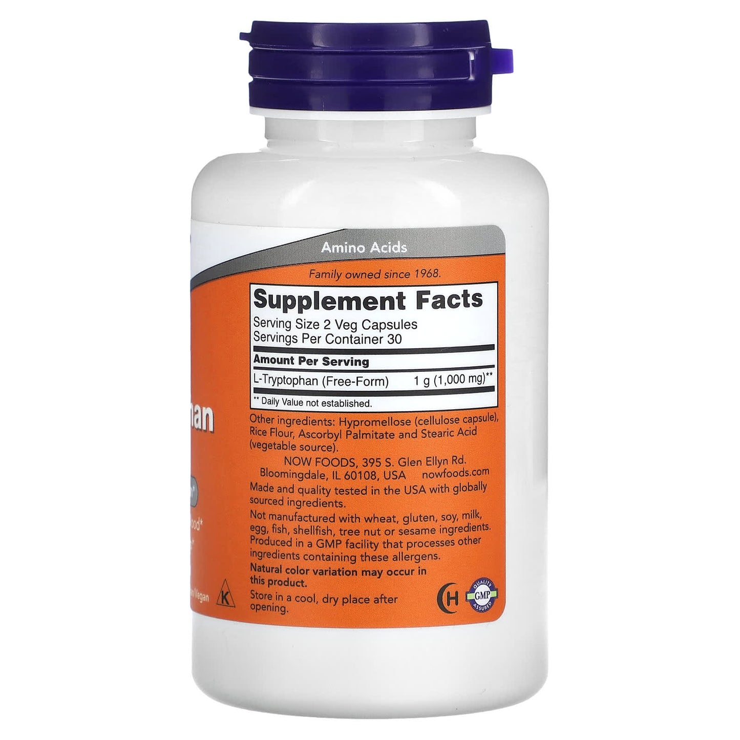 NOW Foods, L-Tryptophan, 500 mg, 60 Veg Capsules - Image 2
