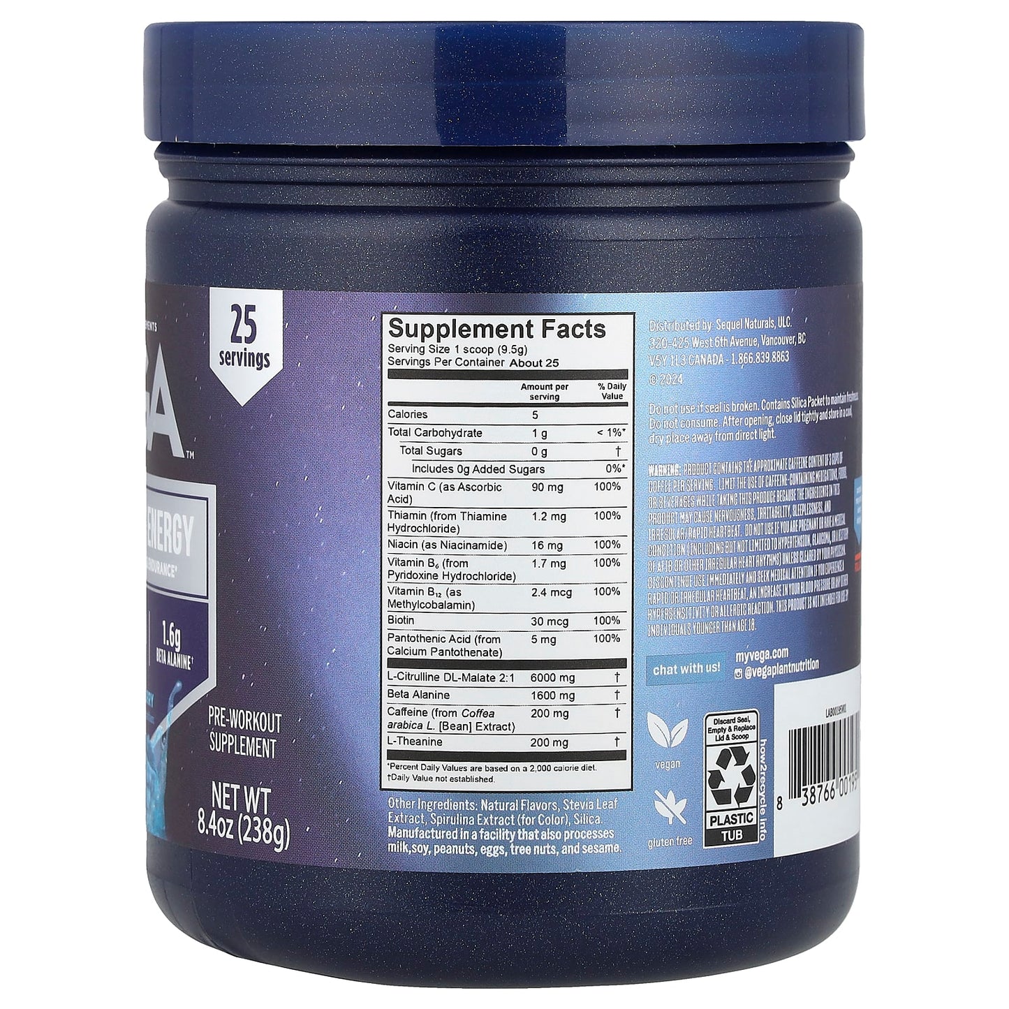 Vega, Pre-Workout Energy, Blue Raspberry, 8.4 oz (238 g) - Image 2