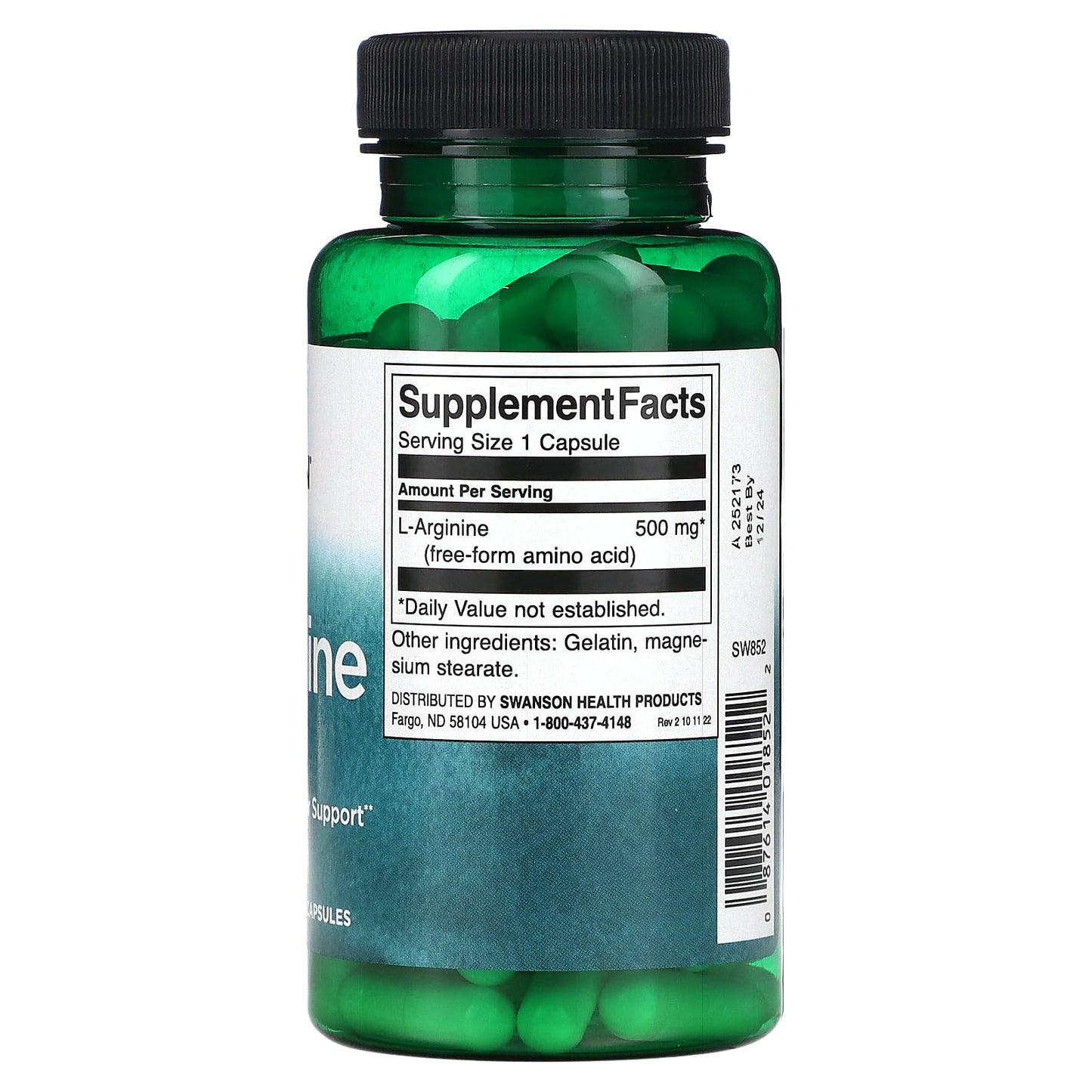 Swanson, L-Arginine, 500 mg, 100 Capsules - Image 2