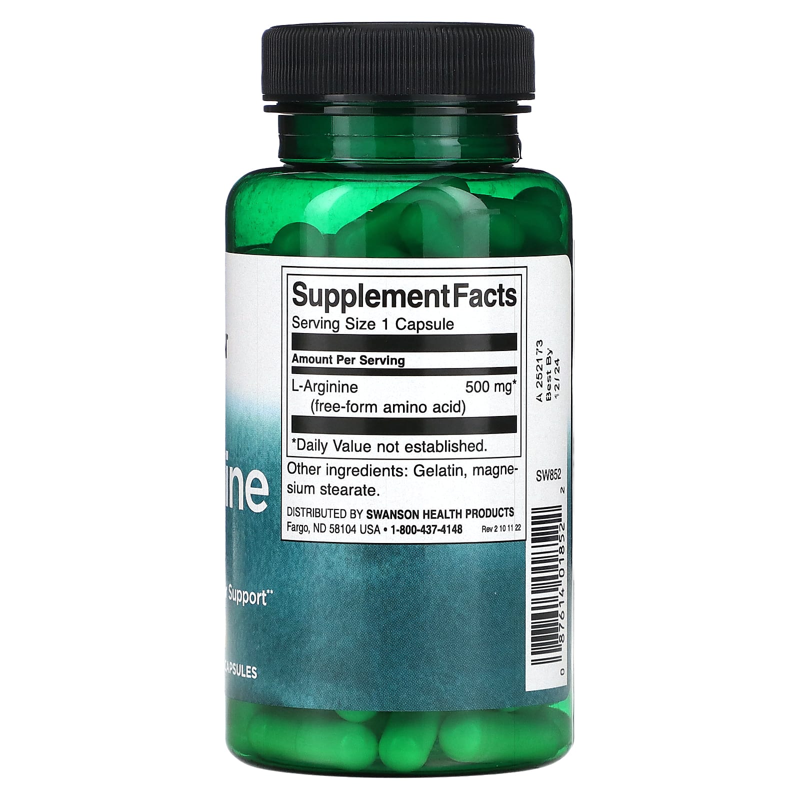 Swanson, L-Arginine, 500 mg, 100 Capsules - Image 2