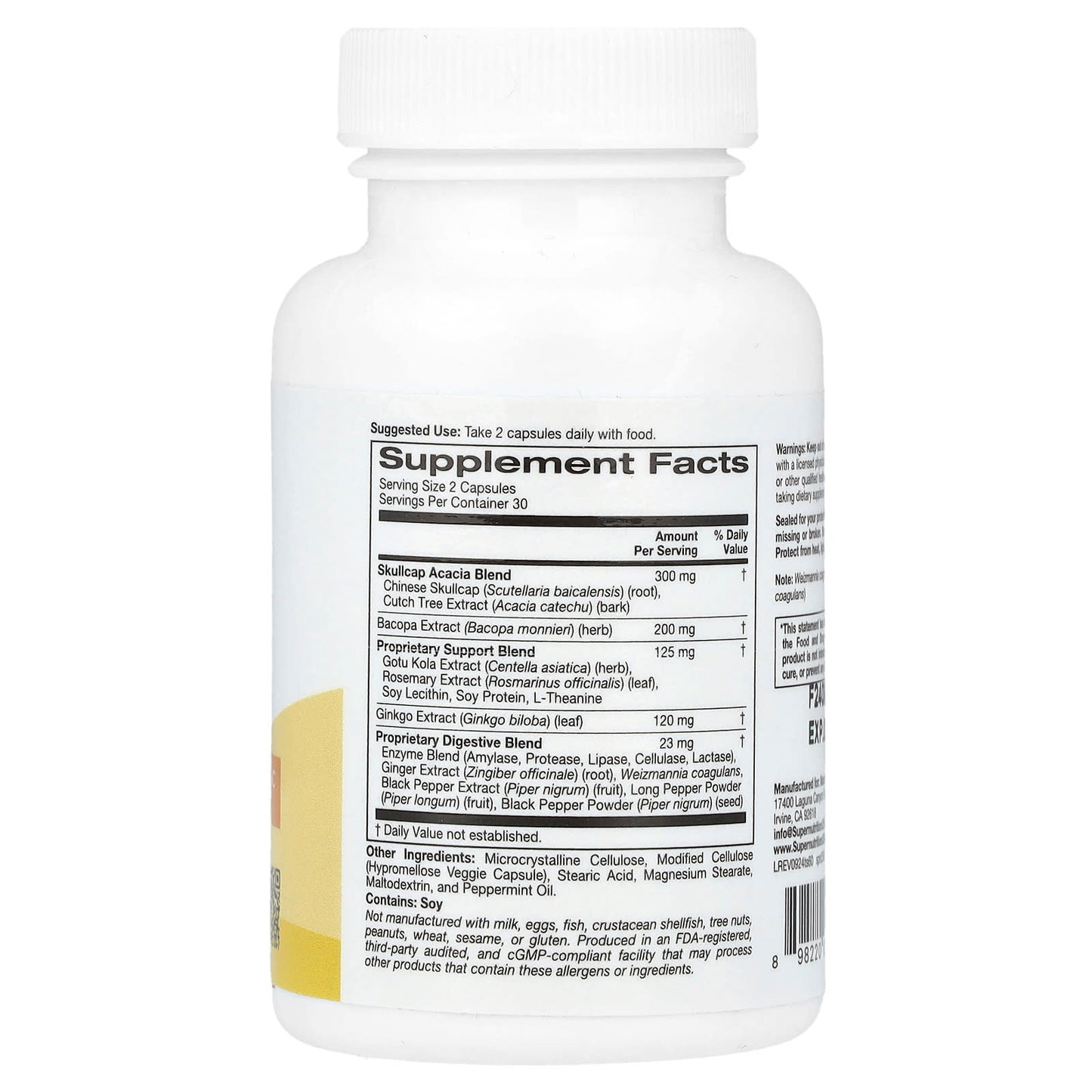 Super Nutrition, Think Support, with Ginkgo Biloba, Skullcap, Gotu Kola, Bacopa and Enzymes, 60 Veggie Capsules - Image 2