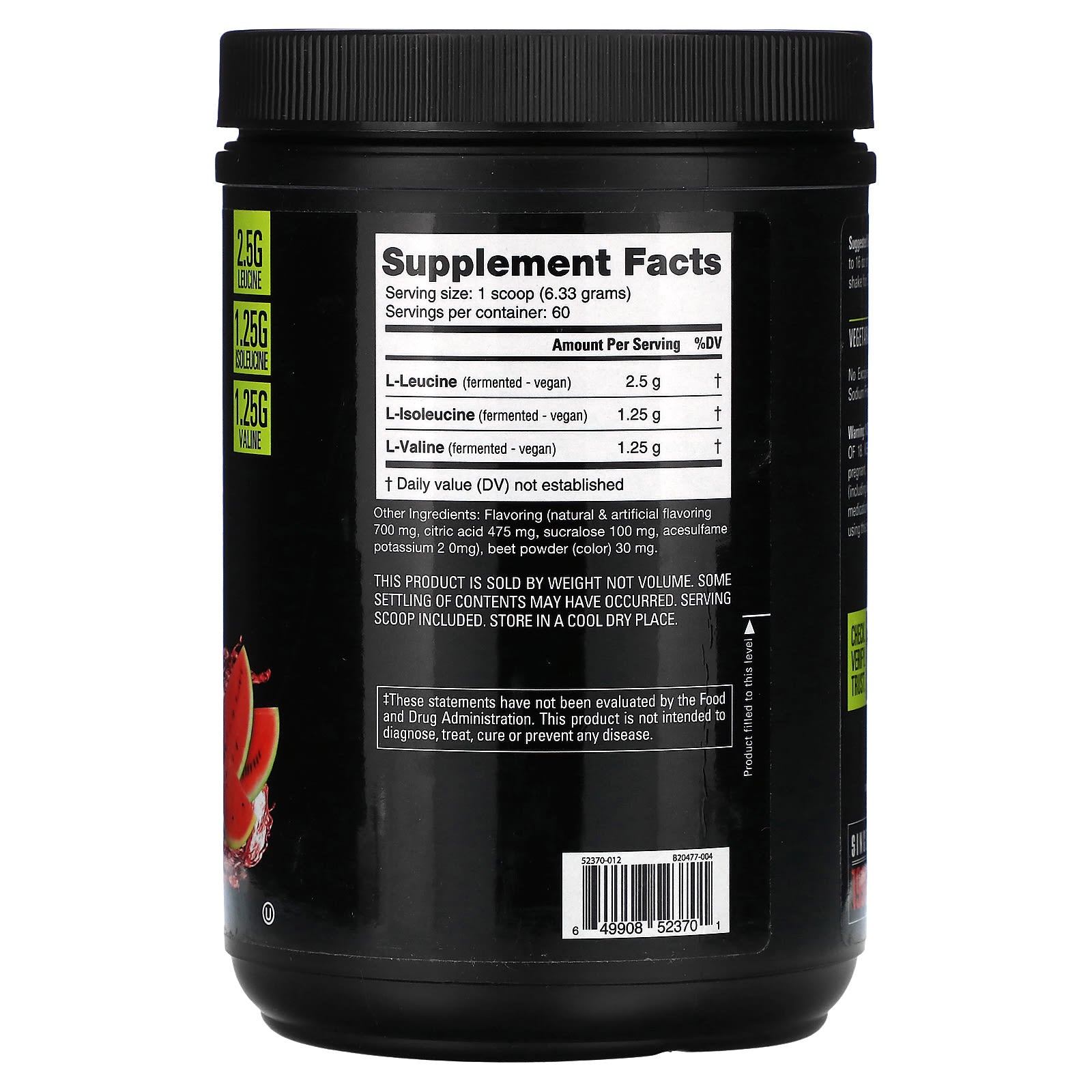 NutraBio, BCAA 5000, Watermelon, 0.84 lb (380 g) - Image 2