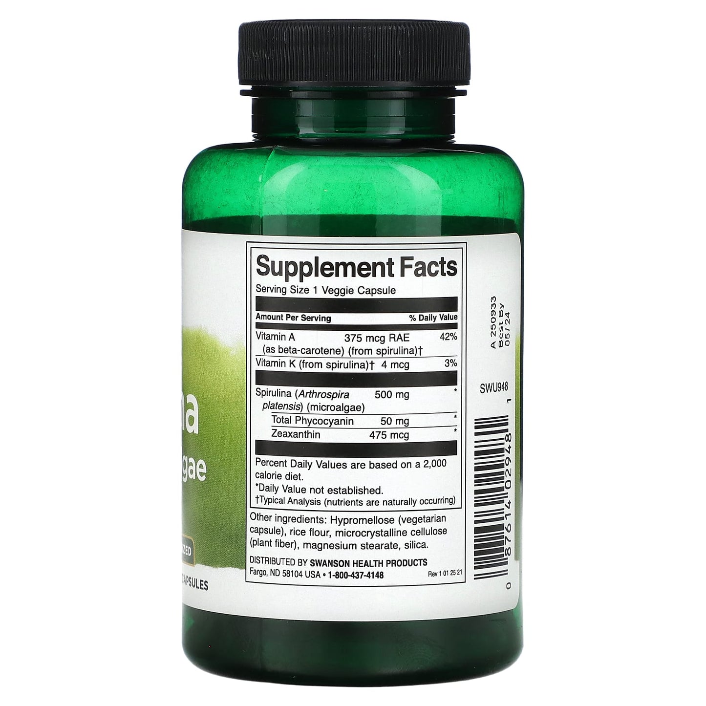 Swanson, Spirulina Blue-Green Algae, 90 Veggie Capsules - Image 2