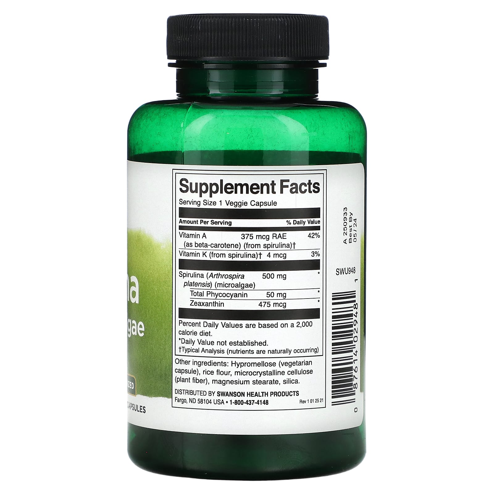Swanson, Spirulina Blue-Green Algae, 90 Veggie Capsules - Image 2