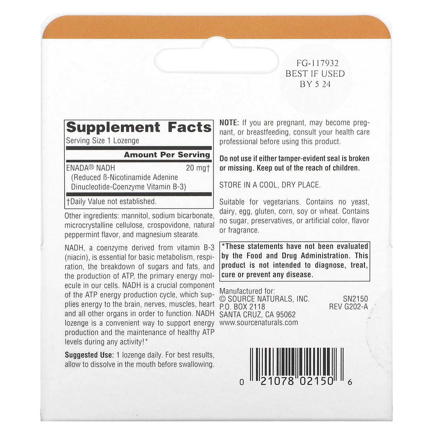 Source Naturals, NADH, 20 mg, 30 Lozenges - Image 2