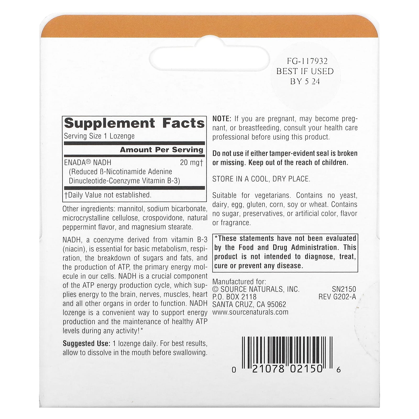 Source Naturals, NADH, 20 mg, 30 Lozenges - Image 2