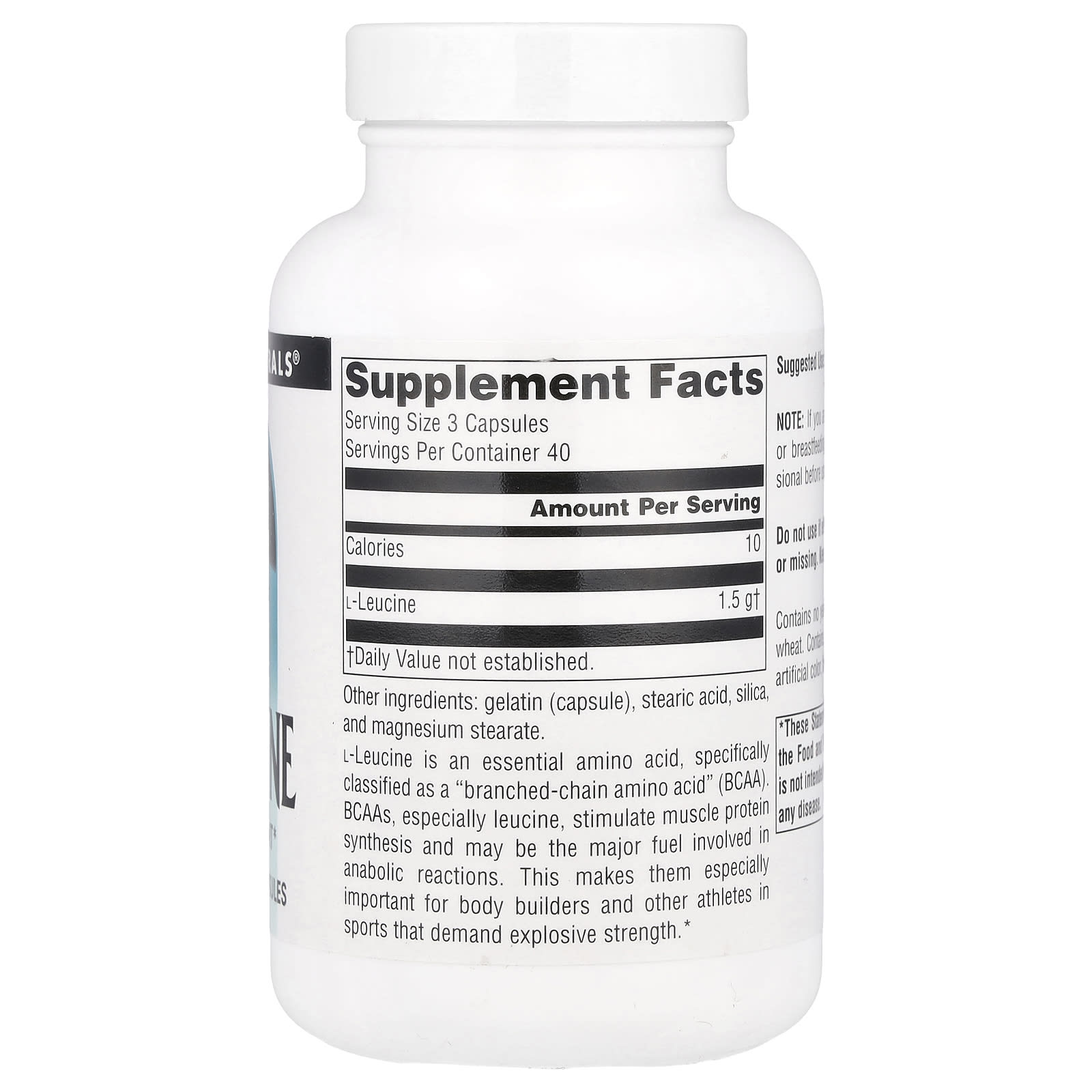 Source Naturals, Free-Form L-Leucine, 500 mg , 120 Capsules - Image 2